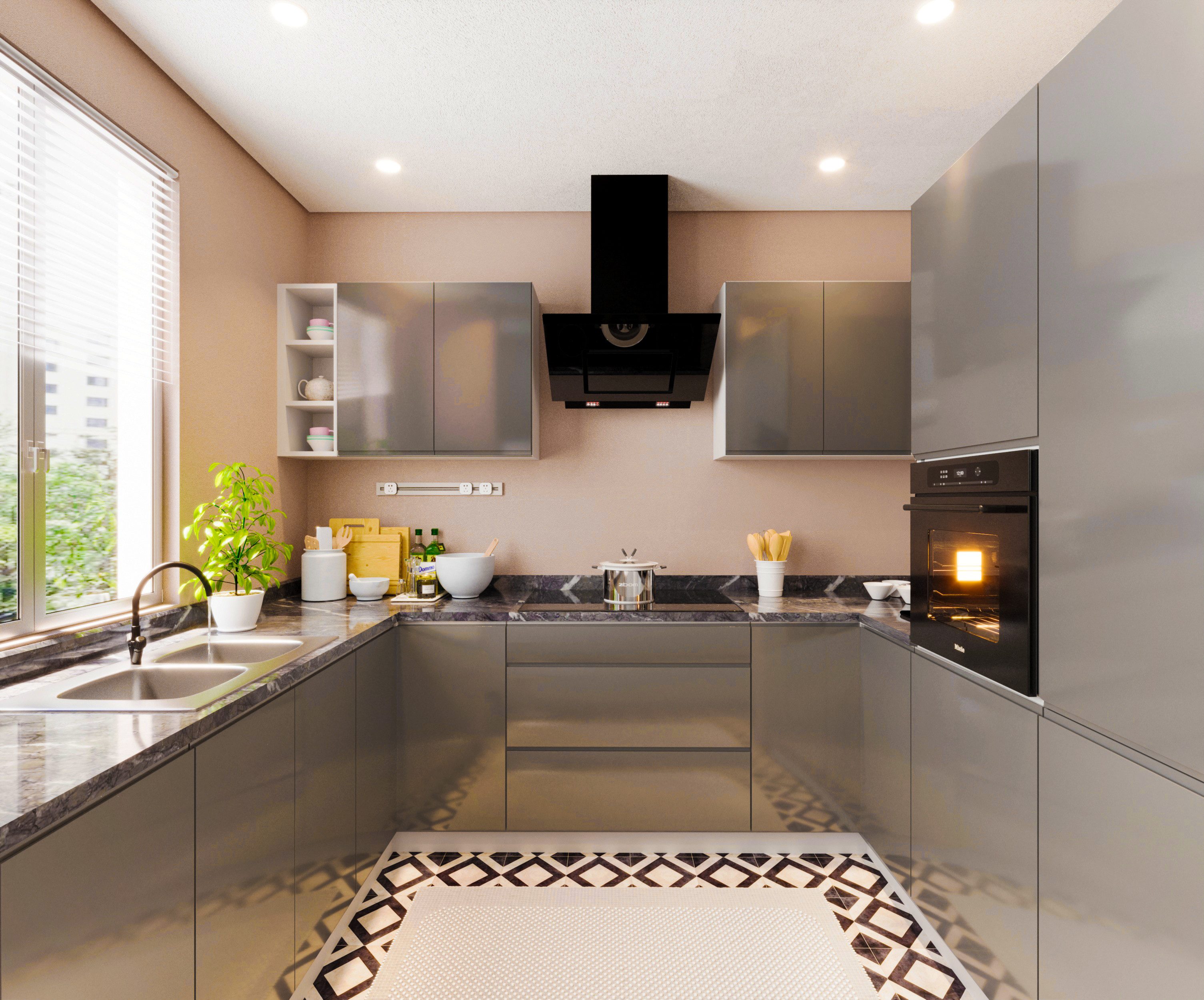 ROYAL24_MARKT Winkelküche – KU-S11 – Aspen – Kompakte Eleganz in Grau - Weiß Hochglanz, (Komplett Set), Stilvoll – Schick – Exzellent