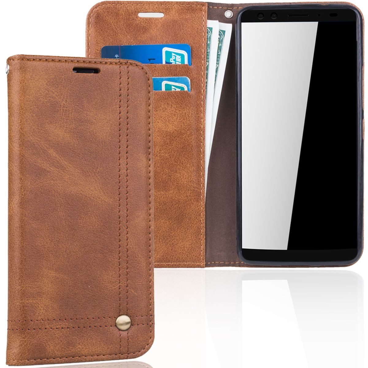 König Design Handyhülle HTC U12, HTC U12 Handyhülle Bookcover Braun