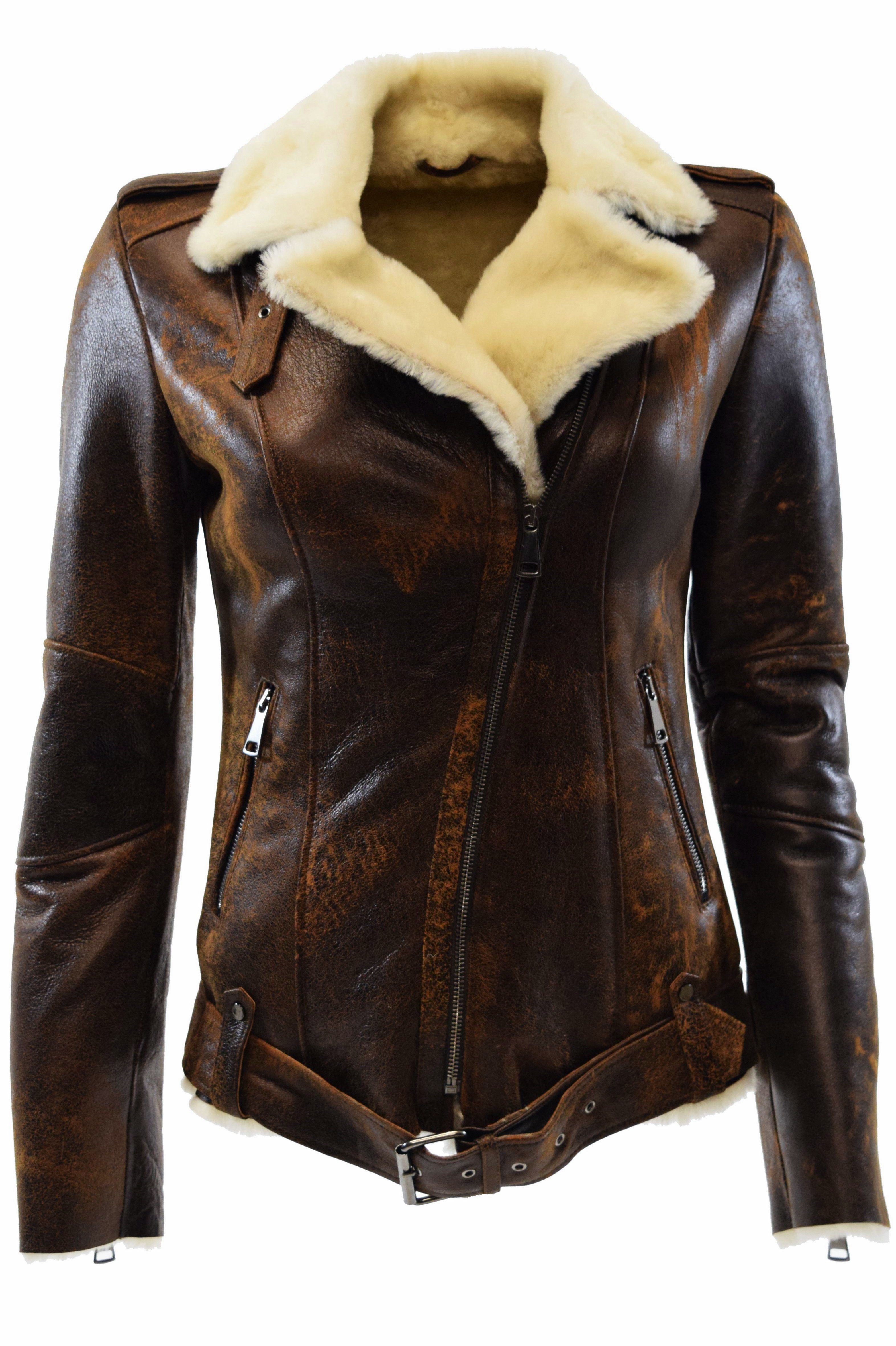 Carla Designer Biker, Leather Reverskragen Braun, Lederjacke Lammfelljacke, Vintage, Zimmert Lammfelljacke,