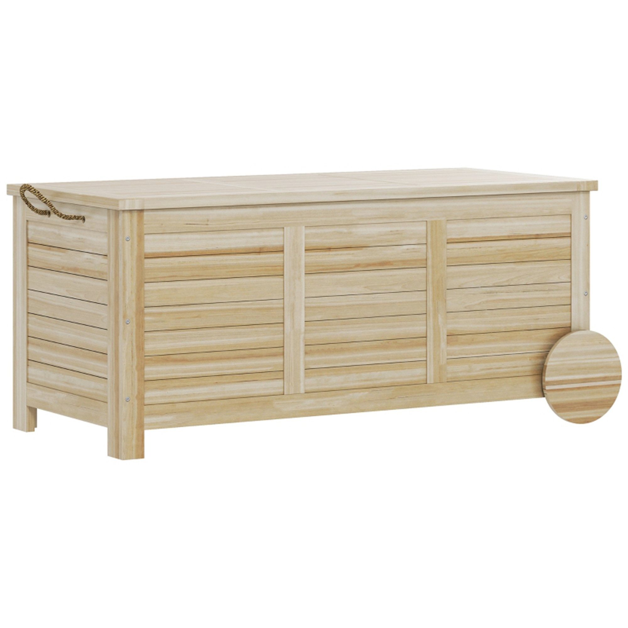 MC Star Auflagenbox 185 L Stauraum Wasserdicht Gartenbox mit Rollen Holz wetterfest (Kissenbox Aufbewahrungsbox Gartentruhe für Outdoor Garten Balkon Naturholz)