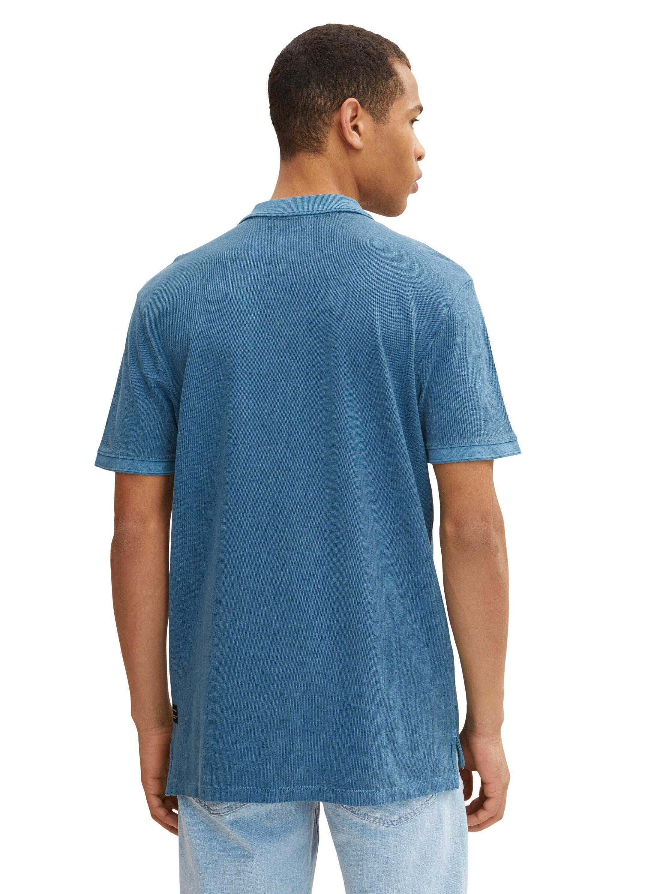 Poloshirt Polokragen Denim TOM TAILOR blau Kurzarmshirt TAILOR mit Poloshirt Garment TOM