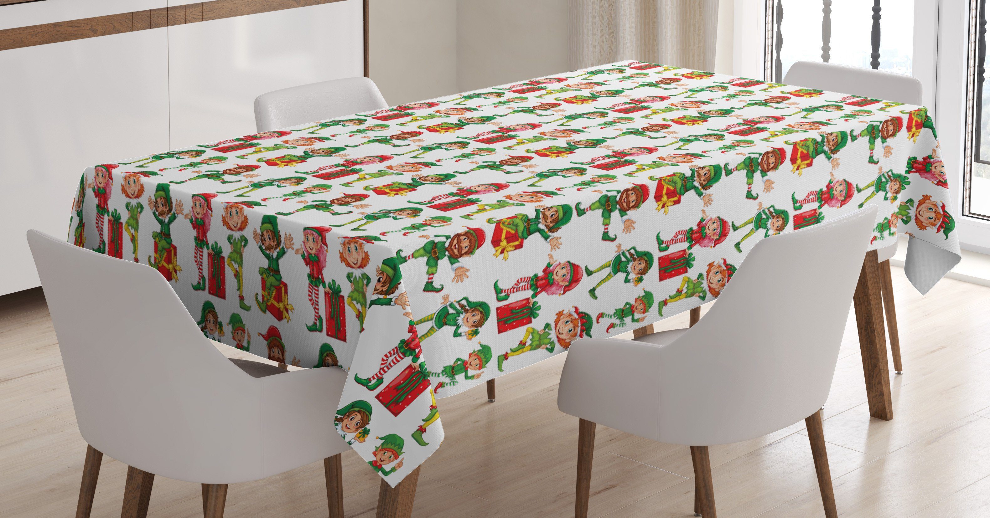 Abakuhaus Tischdecke Farbfest Waschbar Für den Außen Bereich geeignet Klare Farben, Feiertags Weihnachtszeit Lustige Elfen