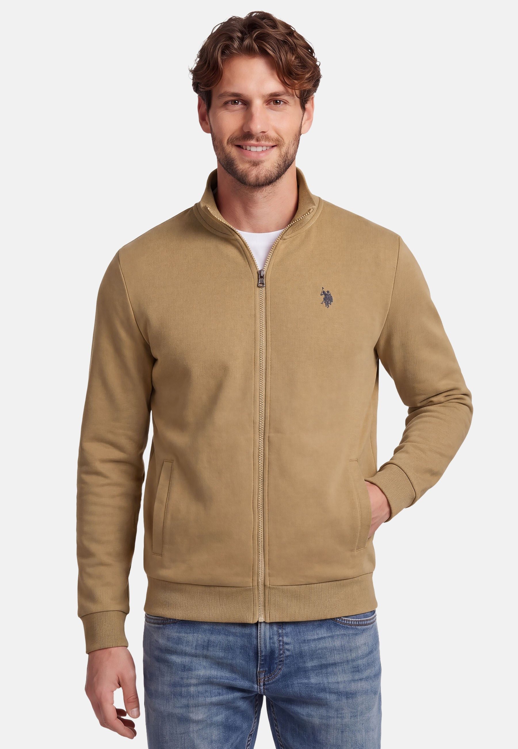 U.S. Polo Assn. Sweatjacke USTheoo – Herren Zip-Jacke mit Stehkragen und Logo-Stickerei Baumwoll-Polyester-Mix, weich, formstabil und mit Eingrifftaschen