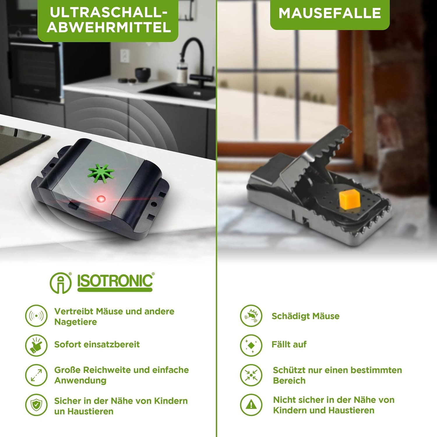 ISOTRONIC Ultraschall-Tierabwehr Isotronic Mäuse-, Rattenfrei Mobil, 1-tlg.