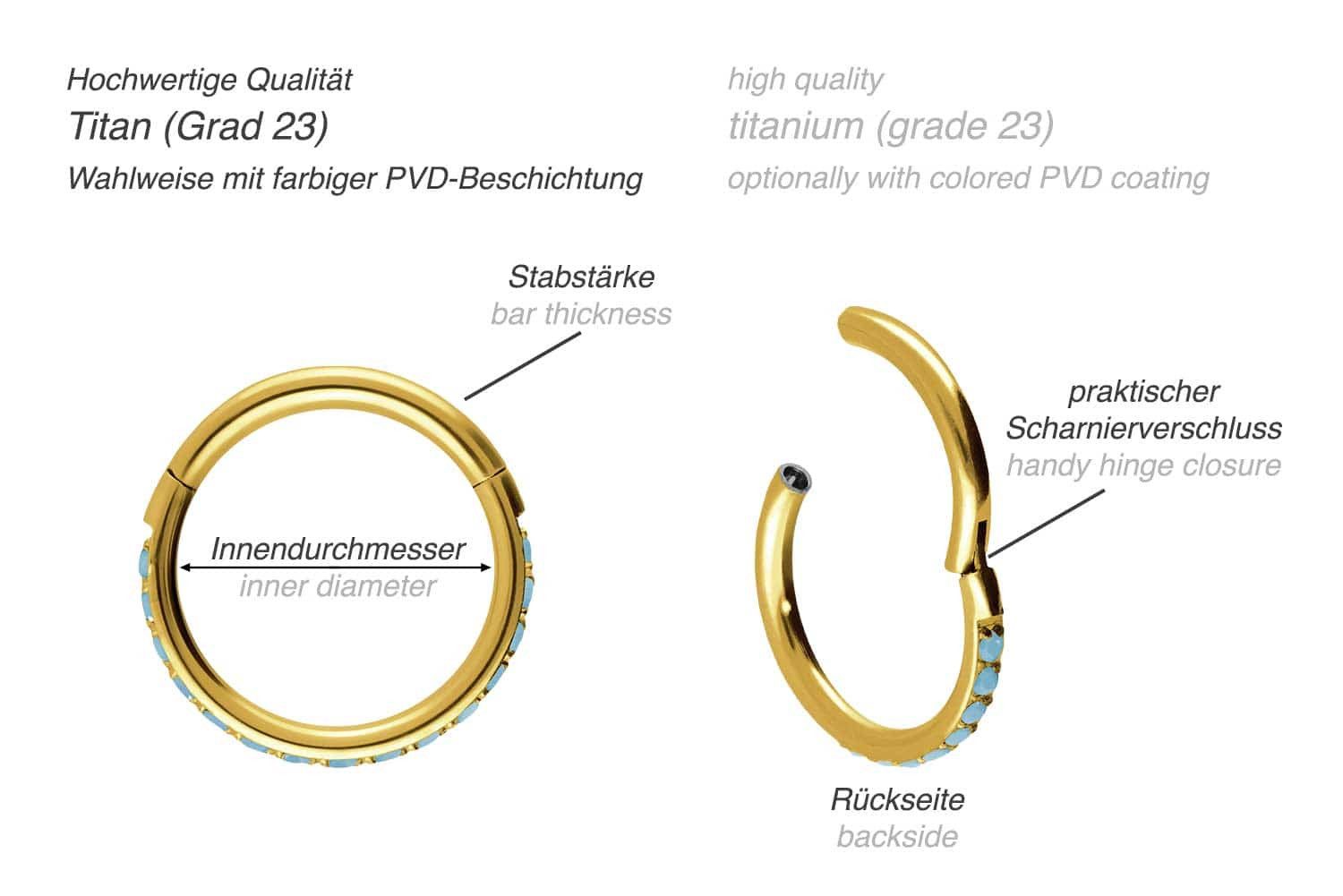 PIERCINGLINE Nasenpiercing Titan Segmentring Clicker EINGEFASSTE SYNTHETISCHE TÜRKISE Ohrpiercing (Clicker, 1-tlg), Ohrpiercing für Conch, Helix, Tragus, Daith, Lobe