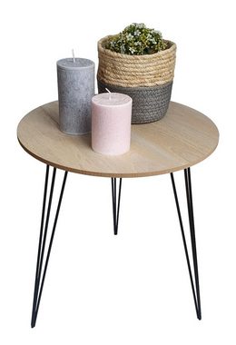 Meinposten Beistelltisch Couchtisch rund Holz Metall Tisch Nachttisch Holztisch Blumenhocker (1-St), Durchmesser: 40 cm Höhe: 45 cm Stärke der Holzplatte: 1 cm