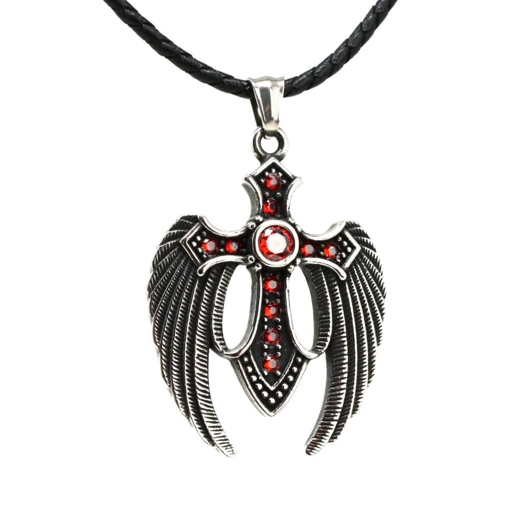 DALMARO Kette mit Anhänger Lederkette Edelstahlkette 316L FLÜGELKREUZ ROT, günstig online kaufen