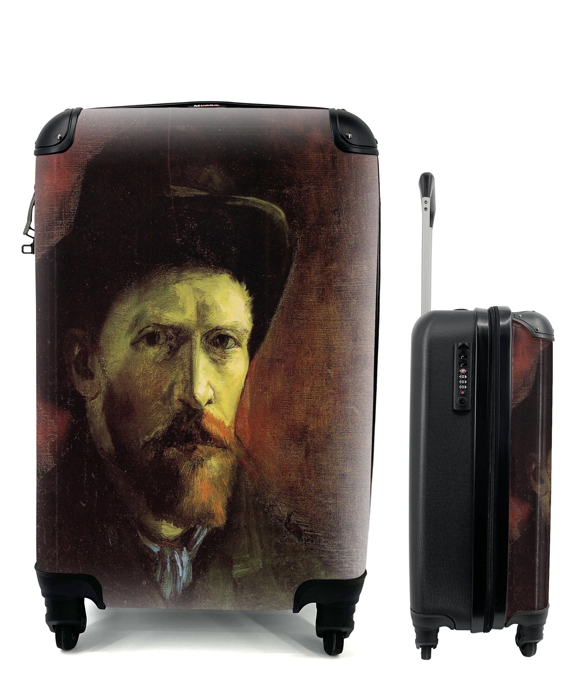 Filzhut mit van Rollen, Reisetasche Handgepäck mit Selbstbildnis Trolley, Handgepäckkoffer Ferien, rollen, 4 für Gogh, Vincent Reisekoffer MuchoWow -