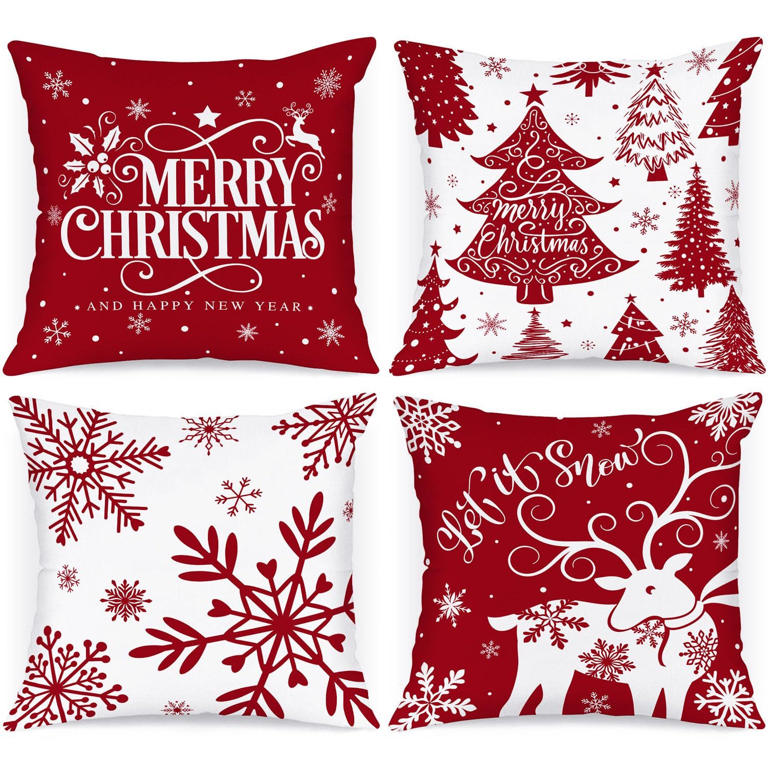 FOUORTUNATE-BEE Kissenbezug 4 Stück Weiß und Rot Kissenbezug Weihnachten Kissenhülle, (4 Stück), Dekorative Weihnachtskissen für …