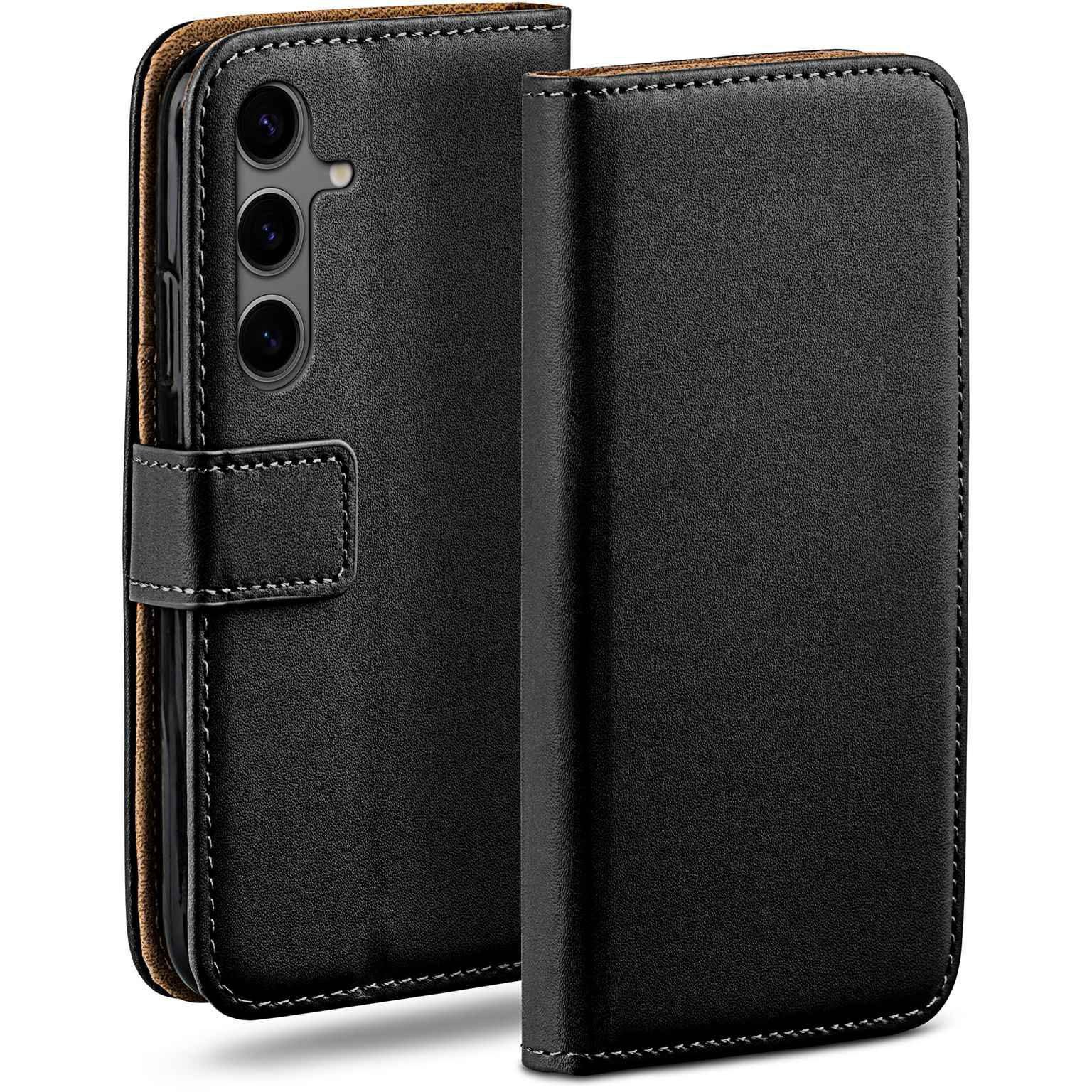 moex Handyhülle für Samsung Galaxy S24 FE Hülle Klappbar Book Case Schwarz 6,7 Zoll, Klapphülle Kartenfach Flip Cover Handytasche Leder Optik Schutzhülle