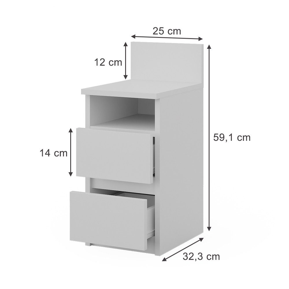 Vicco Nachtschrank Monty, Weiß, 25 x 59.1 cm mit 2 Schubladen günstig online kaufen
