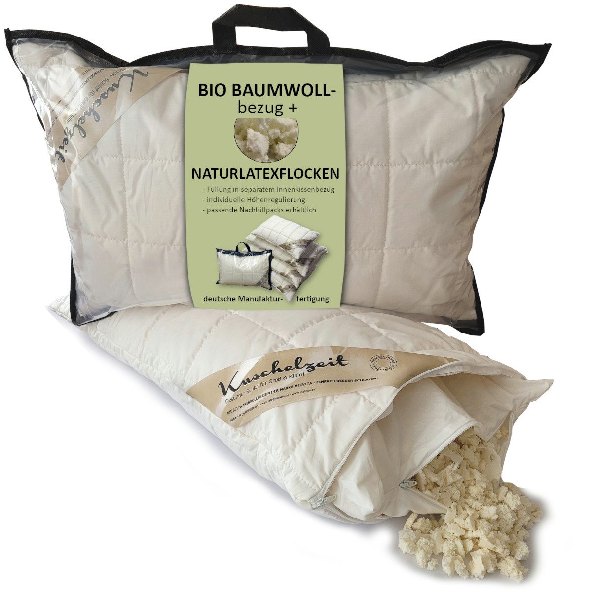 Meivita Kopfkissen Kissen mit Naturlatexflocken und kbA Baumwollbezug, Füll günstig online kaufen