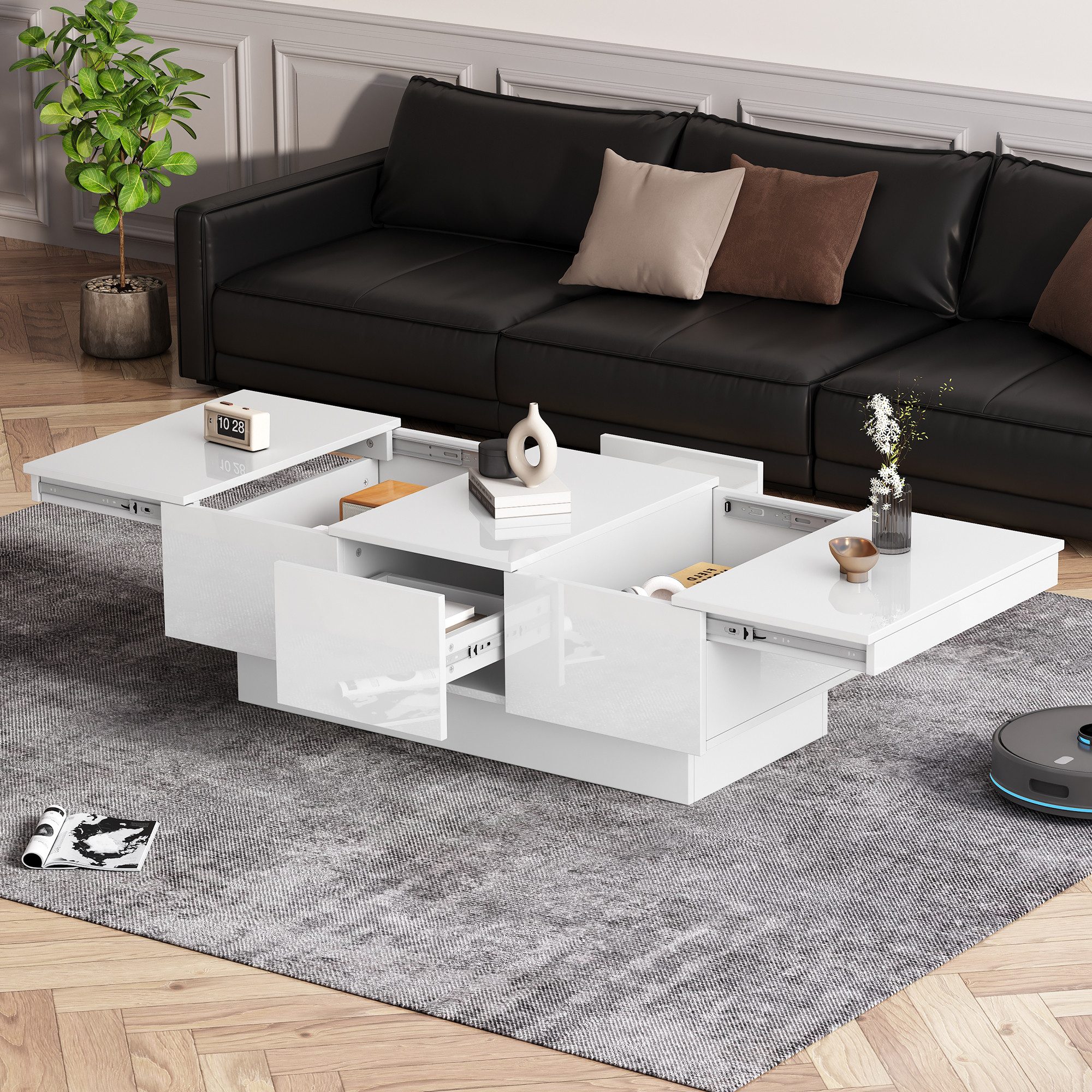 OKWISH Couchtisch Hochglanz-Sofatisch mit großen Stauraum günstig online kaufen