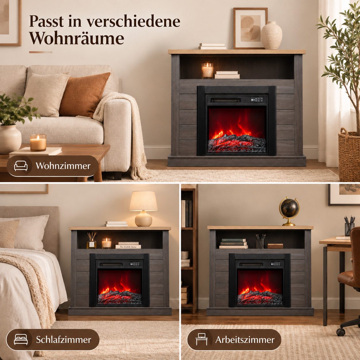 HOMAVO Elektrokamin mit Schrank, 18", 900W/1800W Heizung, 3D-Flammeneffekt, Schrankgröße: 96,5 × 22 × 82 cm, Fernbedienung + Bedienfeld – Bild 5 von 5