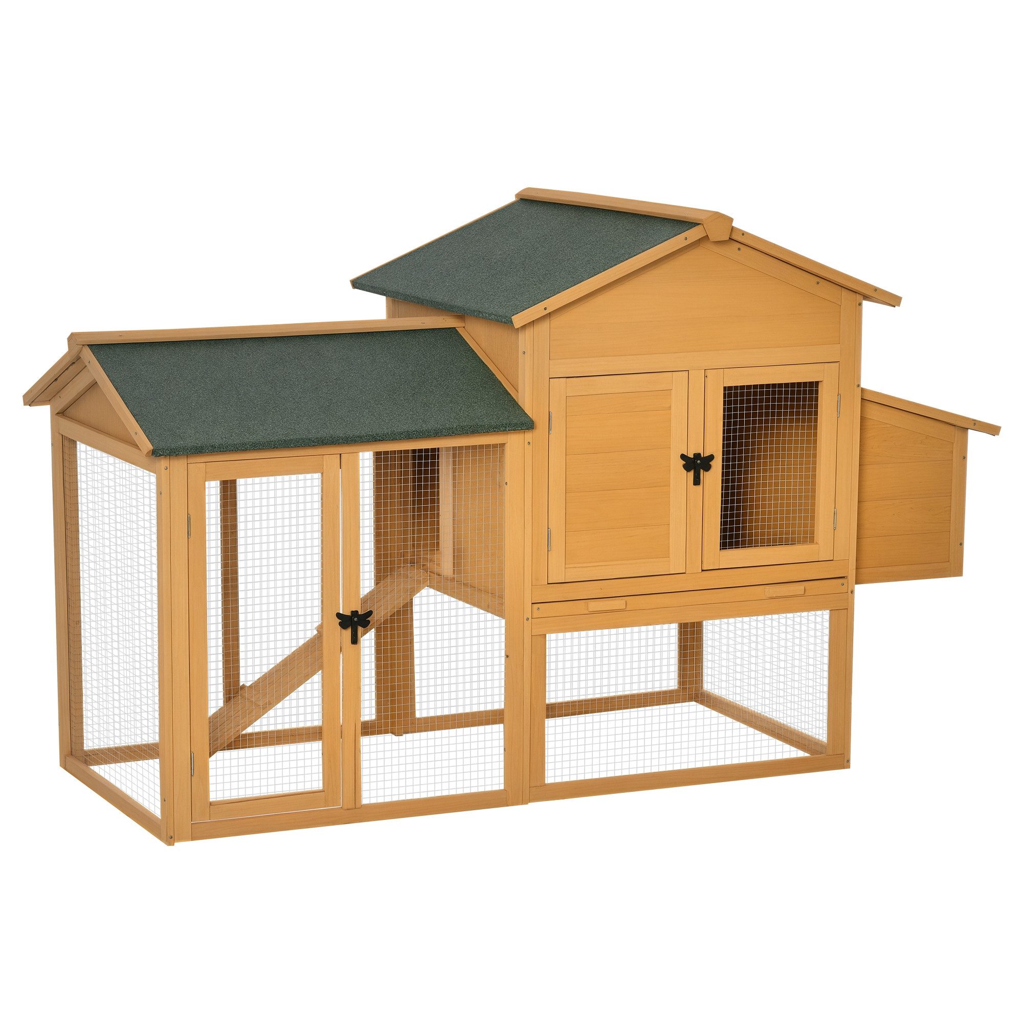 PawHut Hühnerstall mit Auslauf winterfest Hühnerhaus aus Holz, für Garten, Balkon, Gelb+Grün