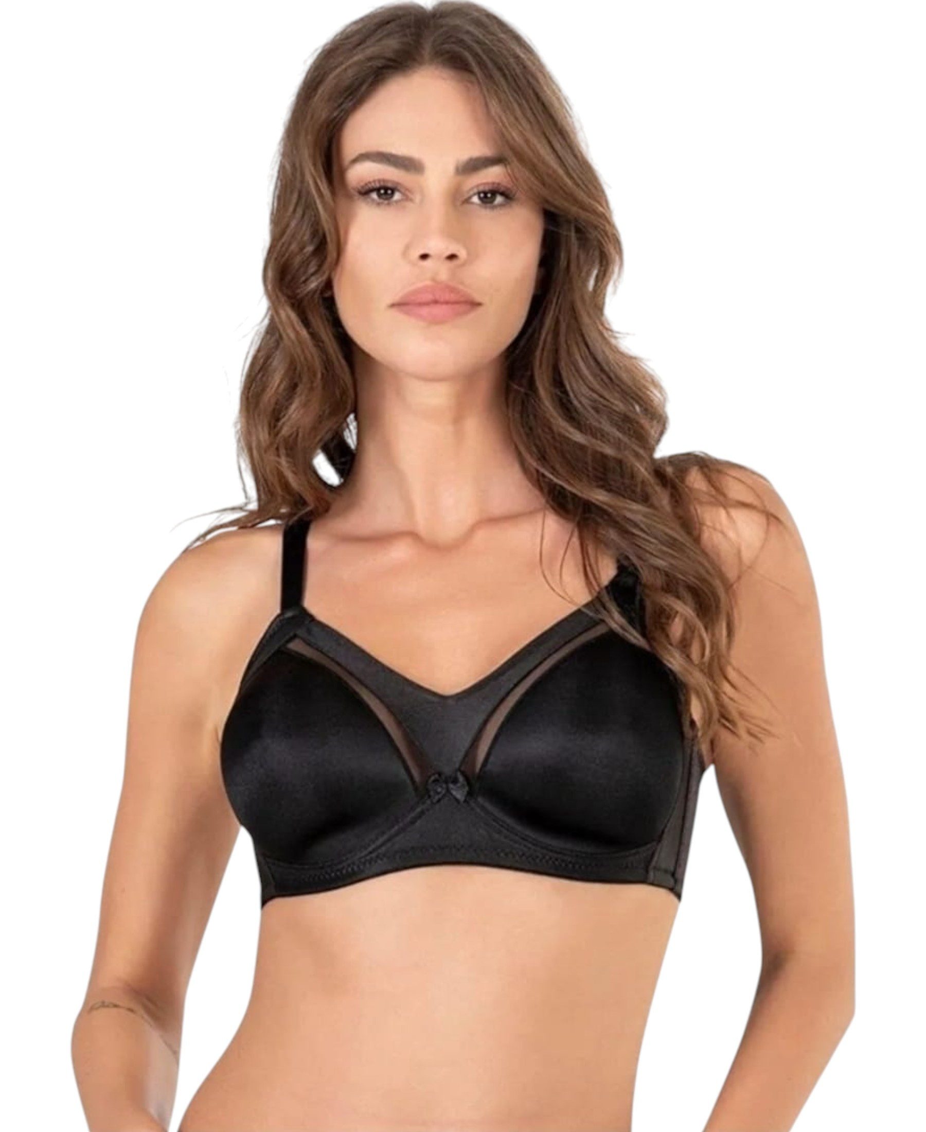 fashionshowcase Bügel-BH Soft Cups Mesh-Einsatz Zierschleife, 85–105 B/C/D, 3 Farben (1-tlg) Mesh-Einsatz, blickdicht