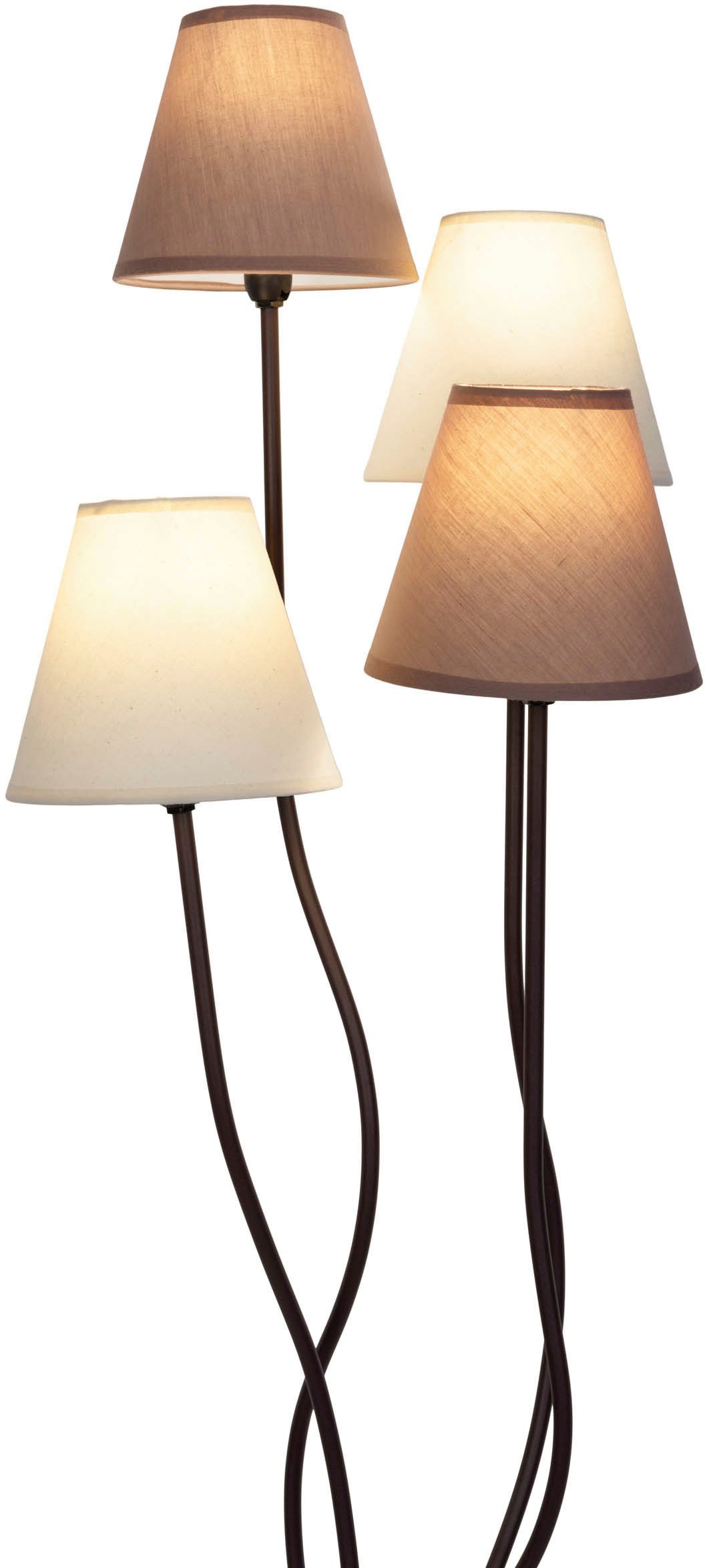 näve Stehlampe Boho, ohne Leuchtmittel, 4flg., E14, Textilschirme 2x beige, 2x braun, inkl. Fußschalter
