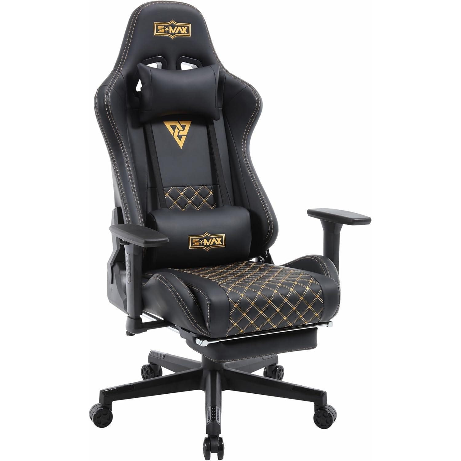 LuxusKollektion Gaming-Stuhl Gaming Stuhl Fußstütze 3D Armlehne PU Leder Schwarz Gold Norm Gold