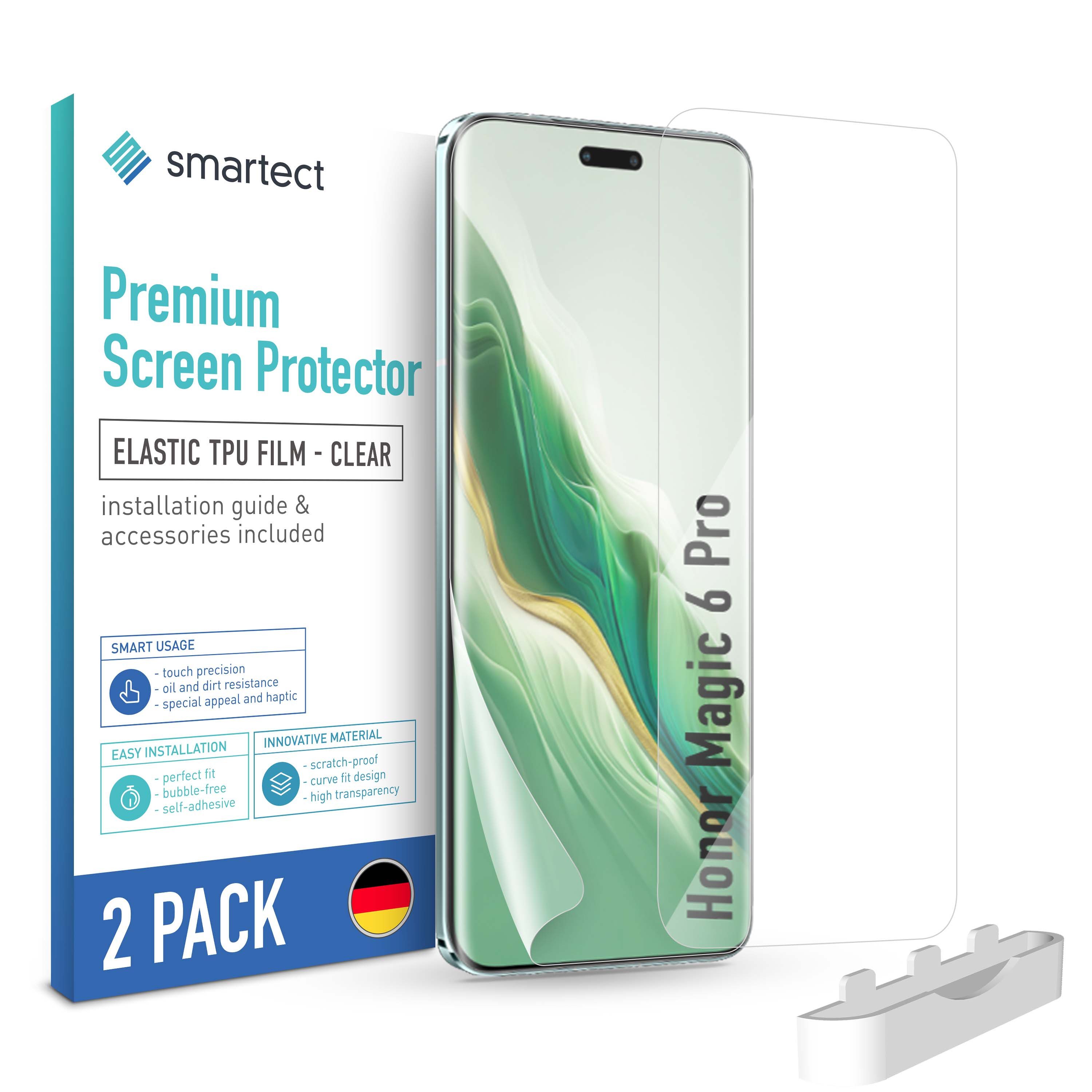 smartect Displayschutzfolie TPU Schutzfolie Klar für Honor Magic 6 Pro, Set, 2 Stück, Panzerfolie Bildschirm Displayfolie