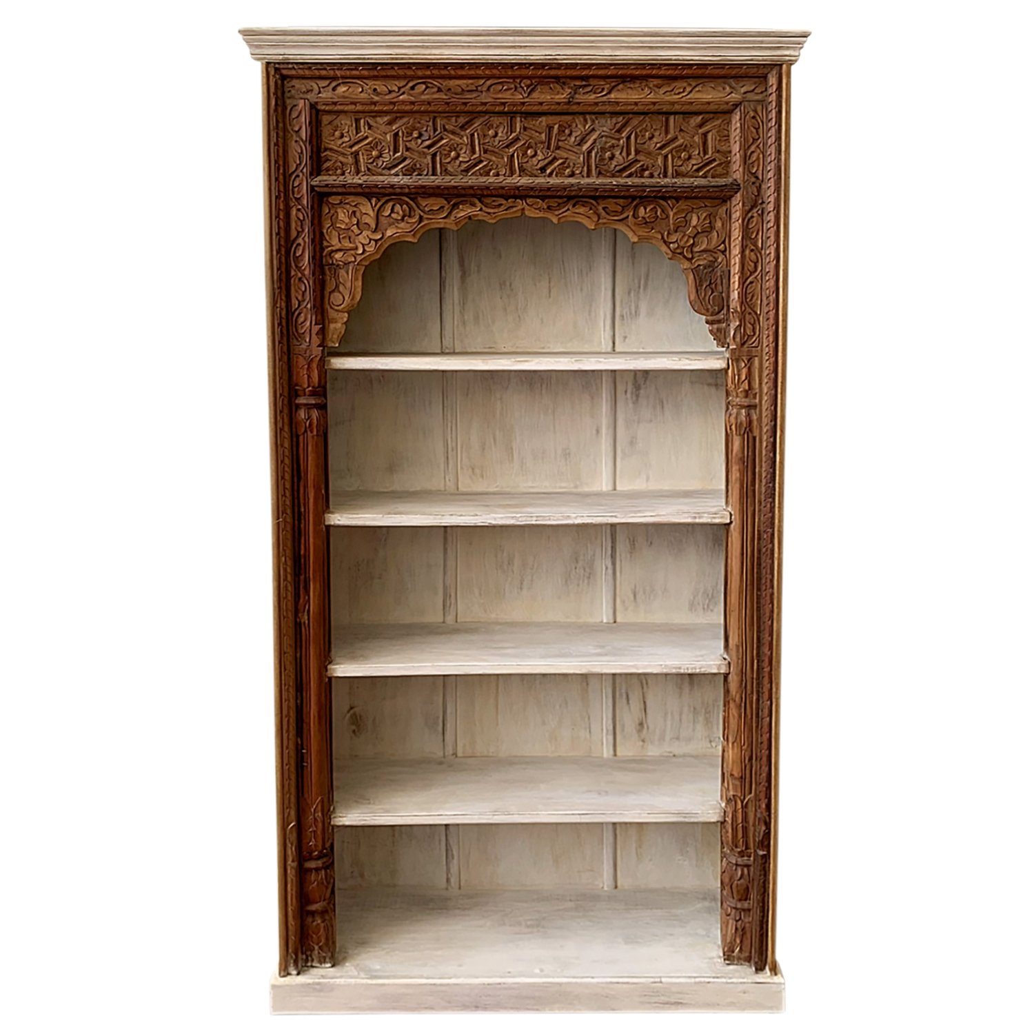 Marrakesch Orient & Mediterran Interior Bücherregal Orientalisches Bücherregal Antik 16 edel aus Mango-Massivholz 225 cm, 1-tlg., Handarbeit