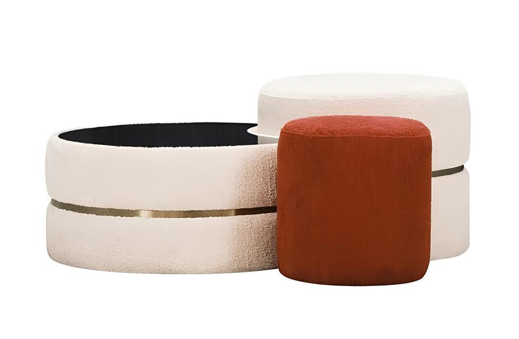Xlmoebel Hocker Set mit drei modernen Sitzpoufs und einem Couchtisch Hocker in Gruppe (3tlg Set Puff), Hergestellt in Europa