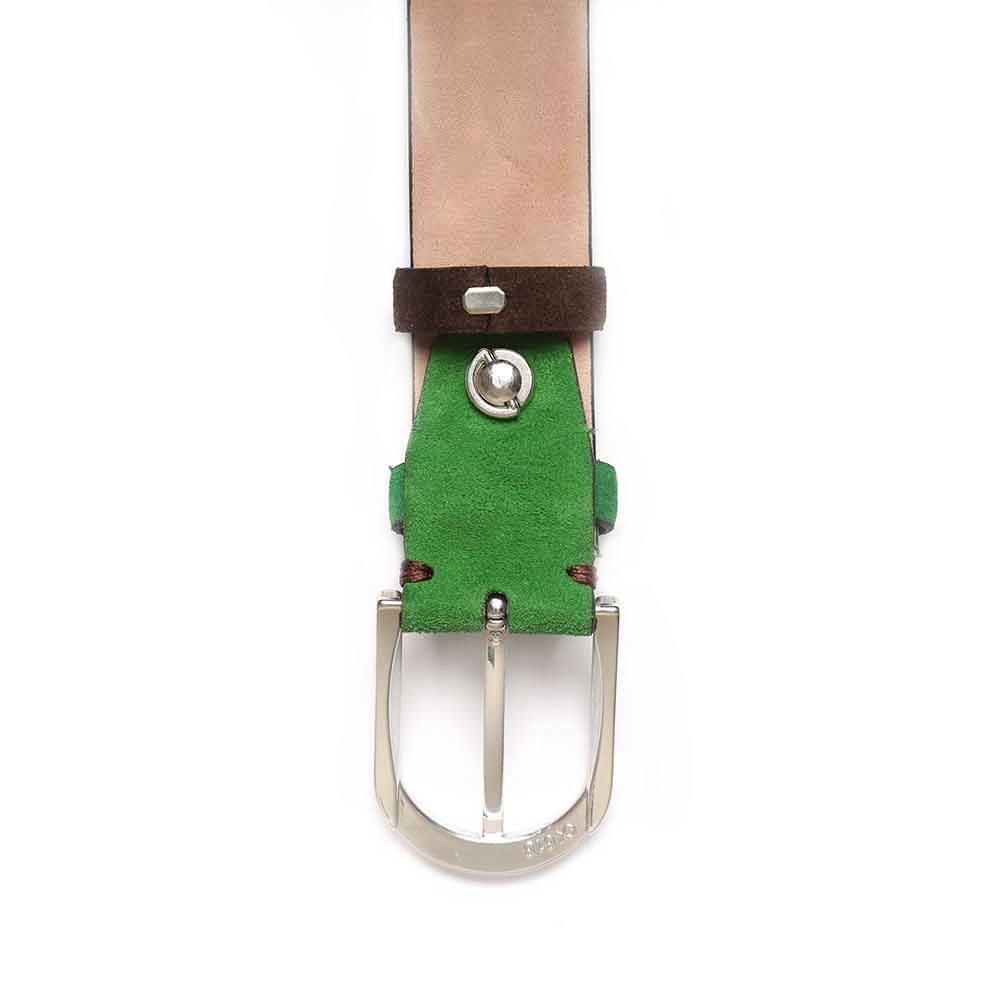 BGENTS Ledergürtel Veloursledergürtel mit kontrastfarbenen einer Sattlerstich-Detail Wechselschlaufe Farben Grün und trendige