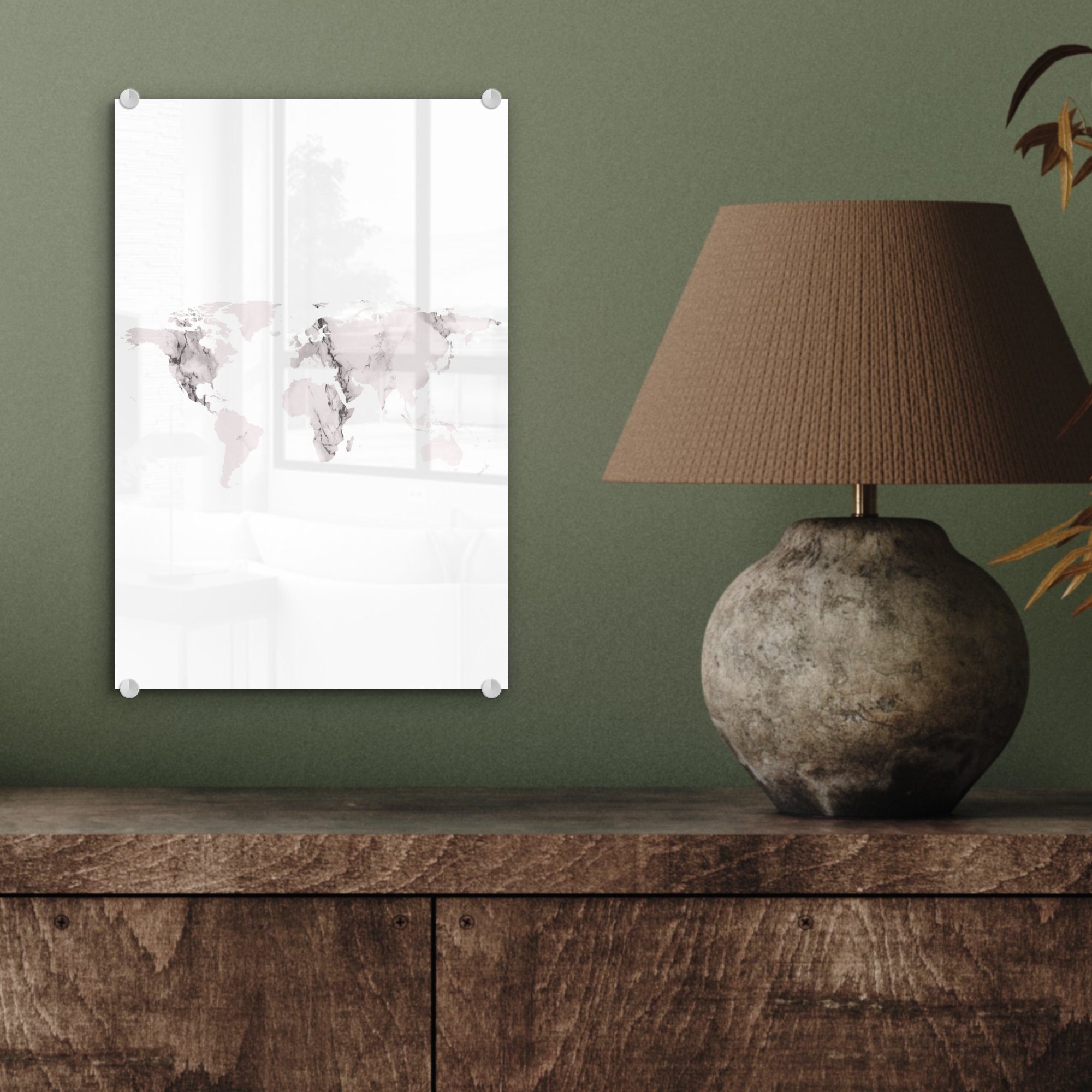 MuchoWow Acrylglasbild Weltkarte - Foto Glas - St), Wanddekoration - Glas Bilder Wandbild (1 Glasbilder Klassisch, Marmor auf - - auf
