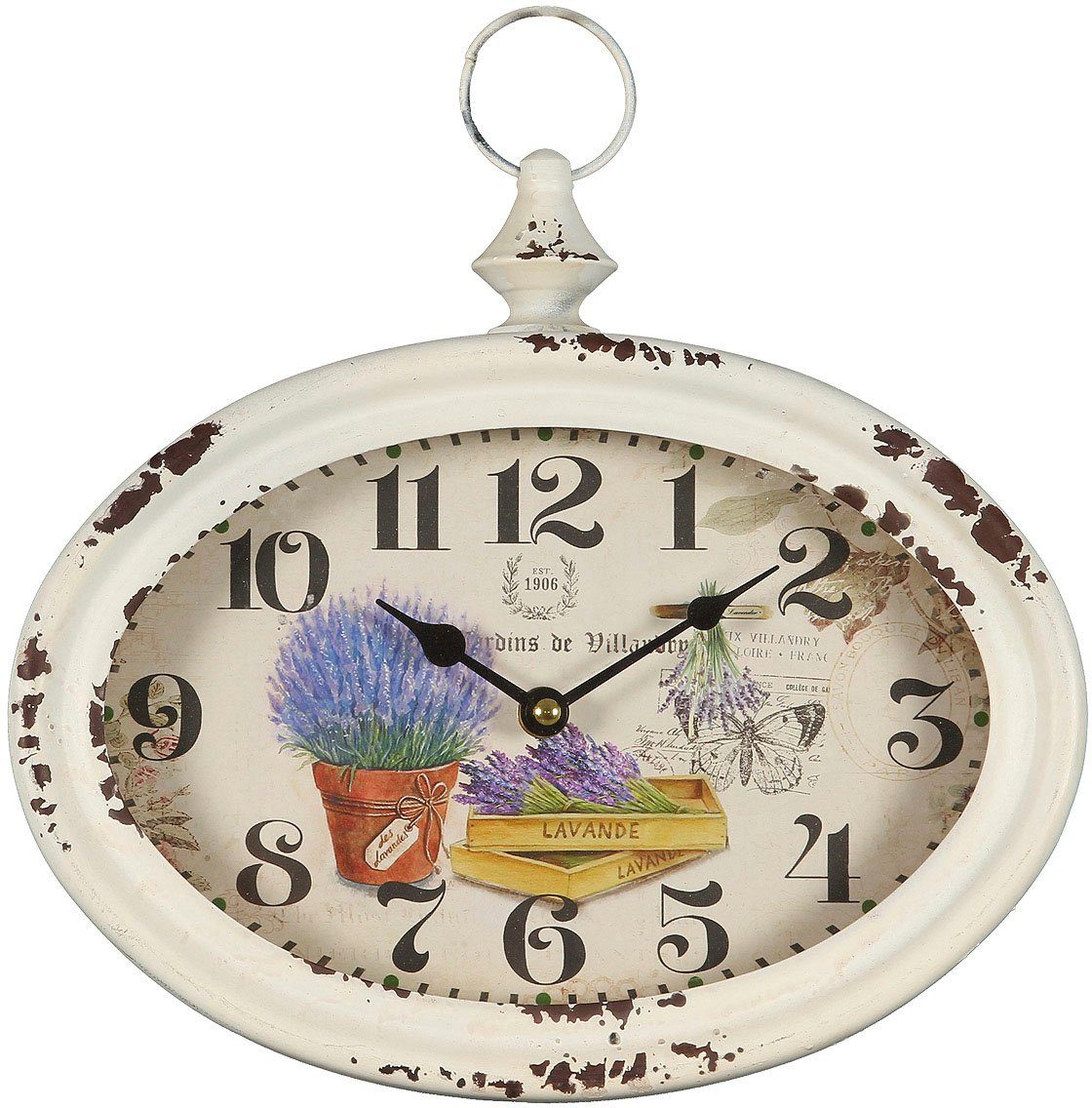Ambiente Haus Wanduhr Lavendel Wanduhr aus Metall 28cm