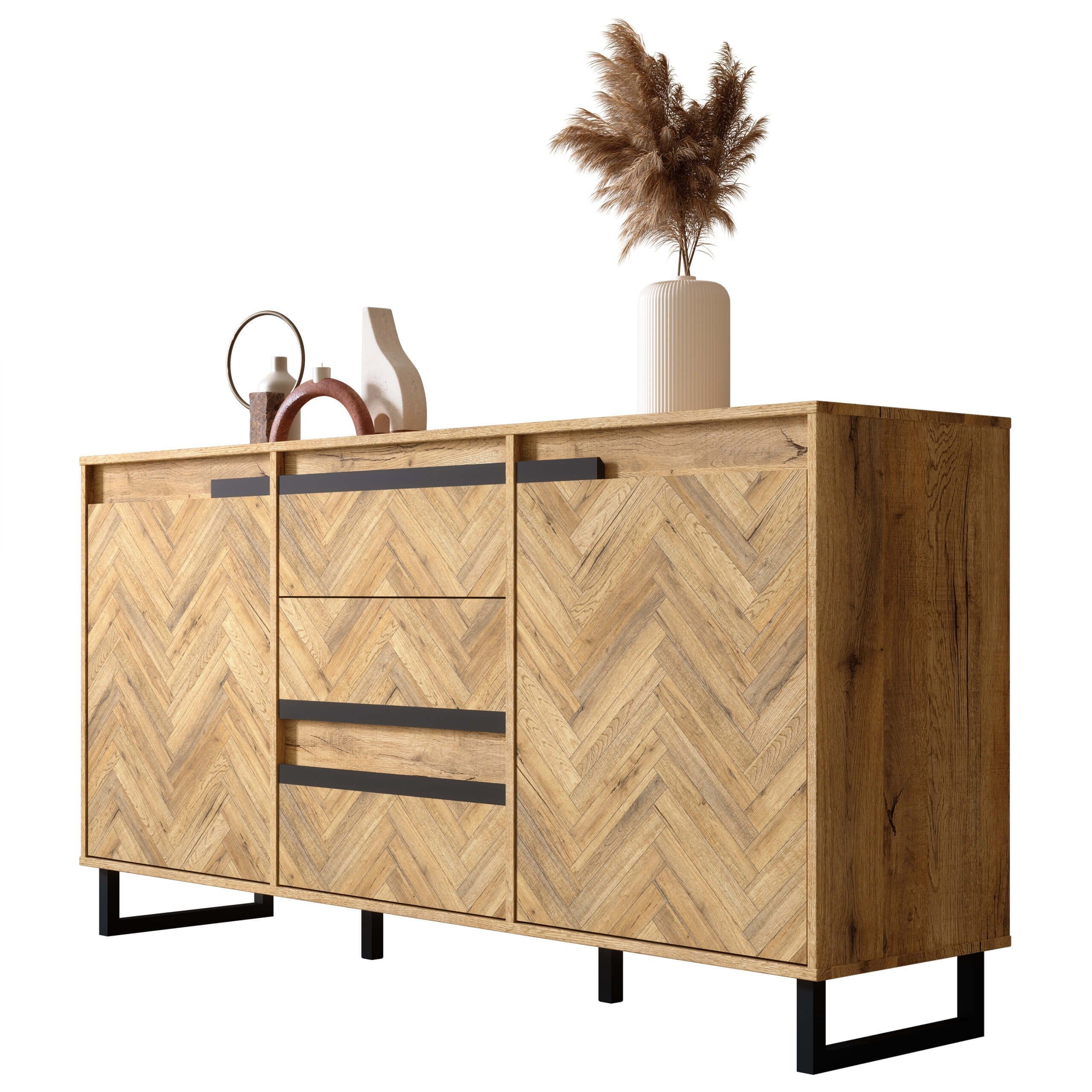 Newroom Sideboard Melami, Fischgräte Eiche Optik Sideboard Modern Elegant Highboard Anrichte. Reduzierter Preis € 389,95. Unverbindliche Preisempfehlung € 779,90