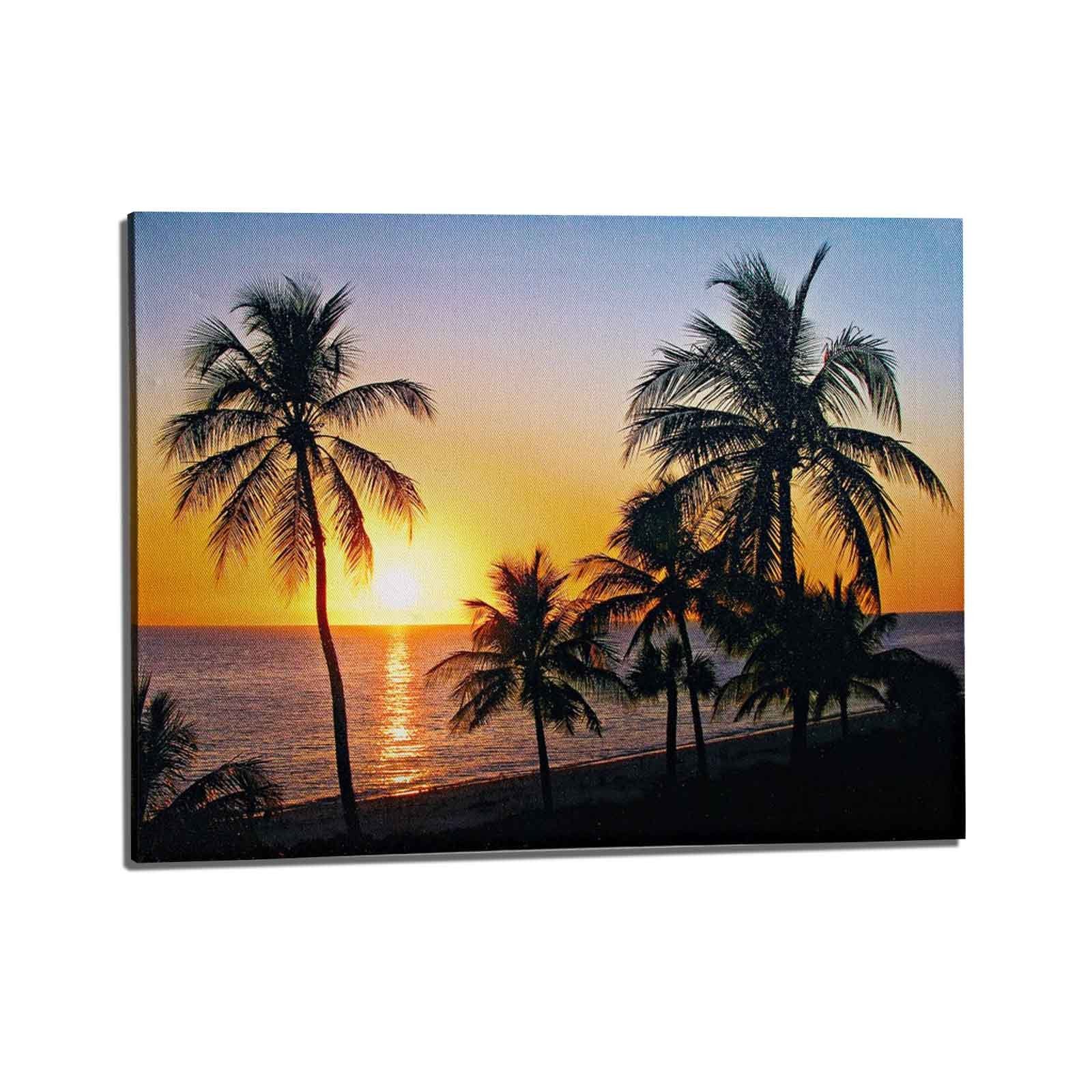 HAC24 LED-Bild LED Leinwand Strand Beleuchtet Wandbild Leuchtbild Leucht Strandbild, Sonnuntergang (1 St), 30x40 cm, Batteriebetrieben