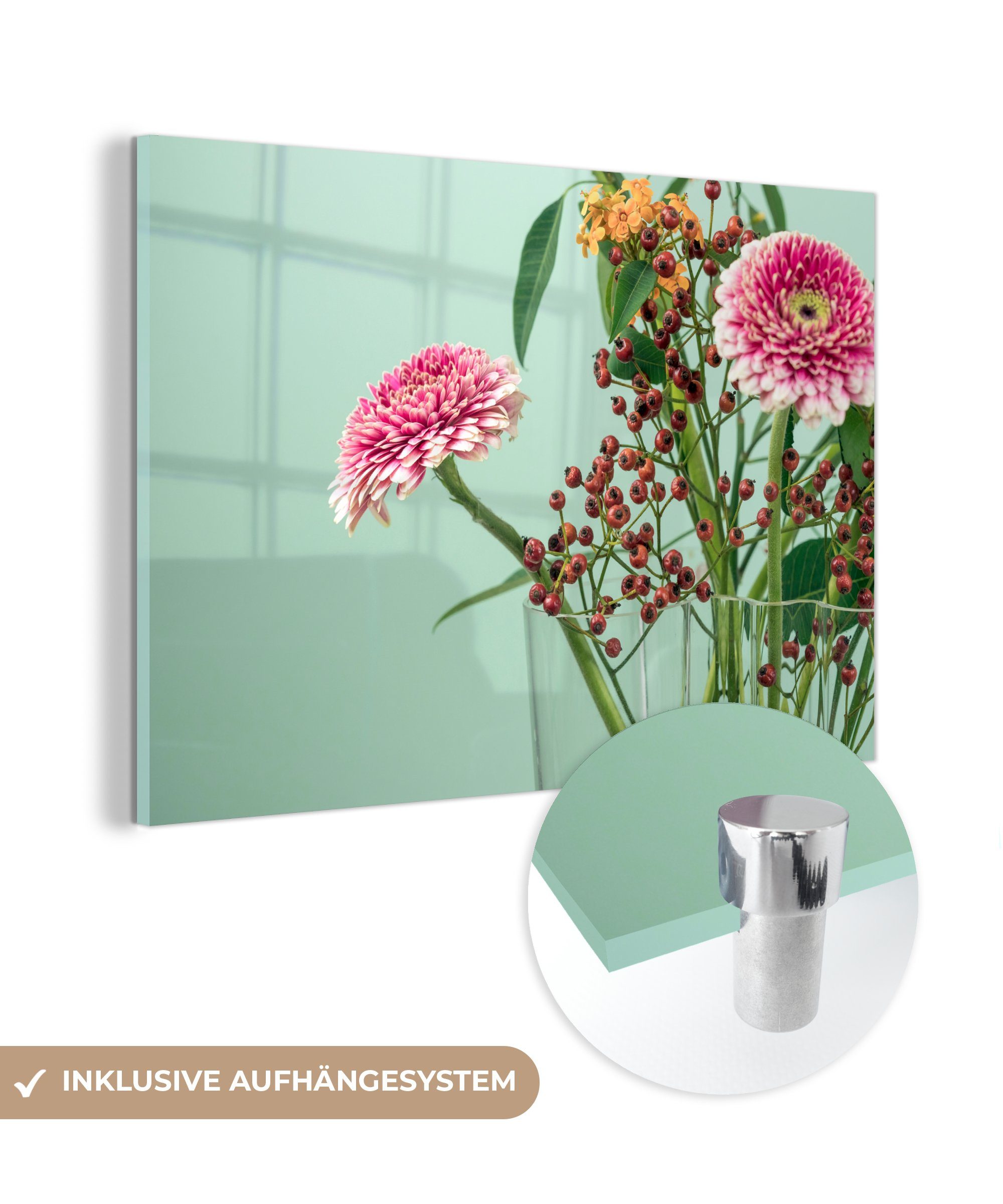 MuchoWow Acrylglasbild Vase - Blumen - Blumenstrauß, (1 St), Acrylglasbilder Wohnzimmer & Schlafzimmer