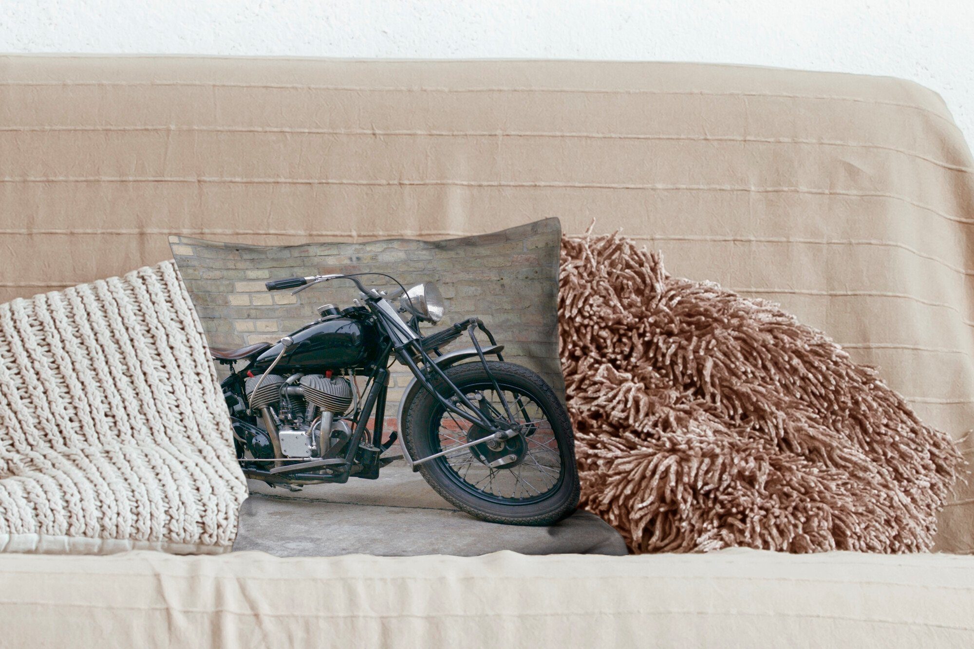 MuchoWow Dekokissen Seitenansicht eines Sofakissen Füllung Motorrads, mit antiken Wohzimmer, Zierkissen Schlafzimmer, Deko, für