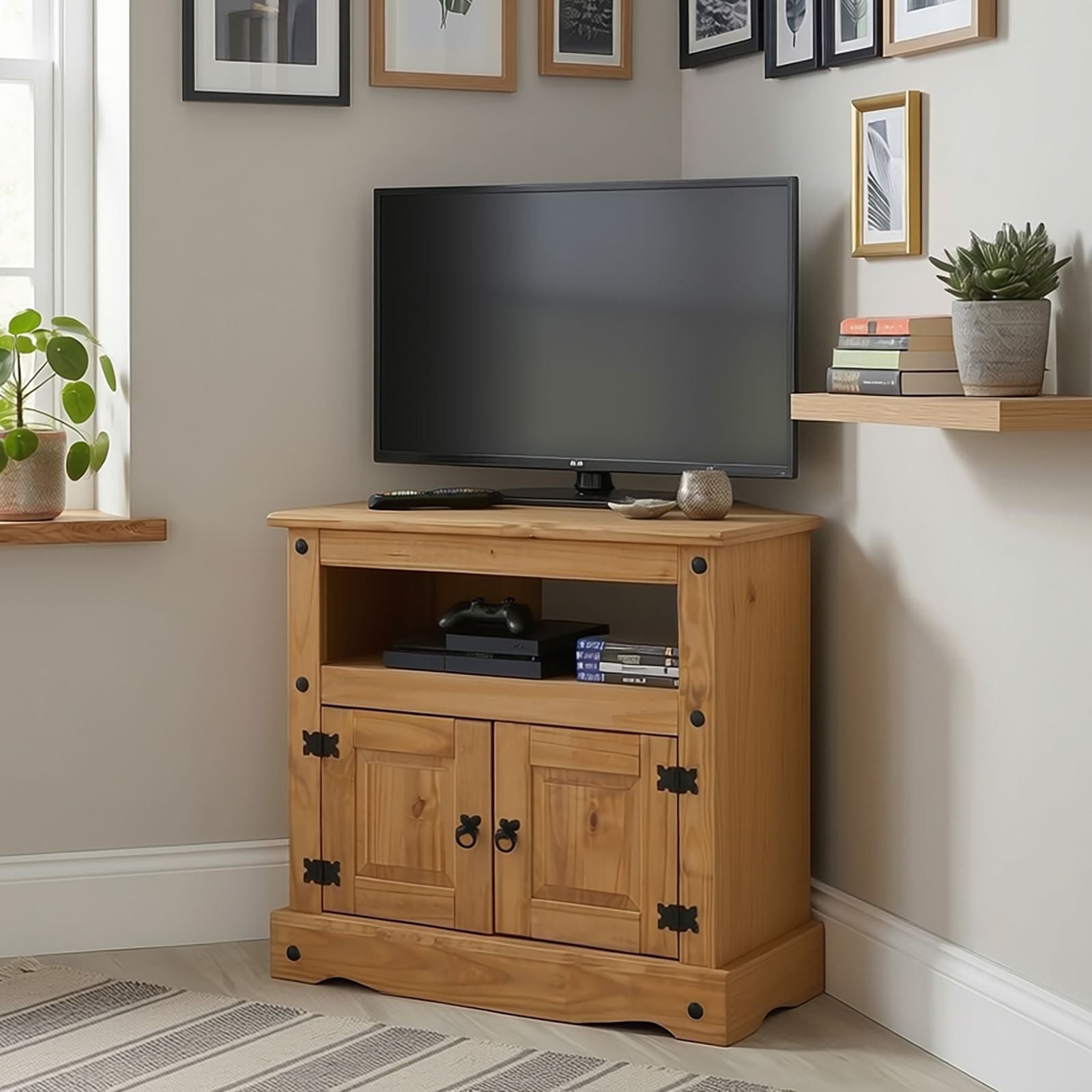 CARO-Möbel TV-Rack SALSA, TV Board mit Stauraum und Ablage, Mexiko Stil, Massivholz natur
