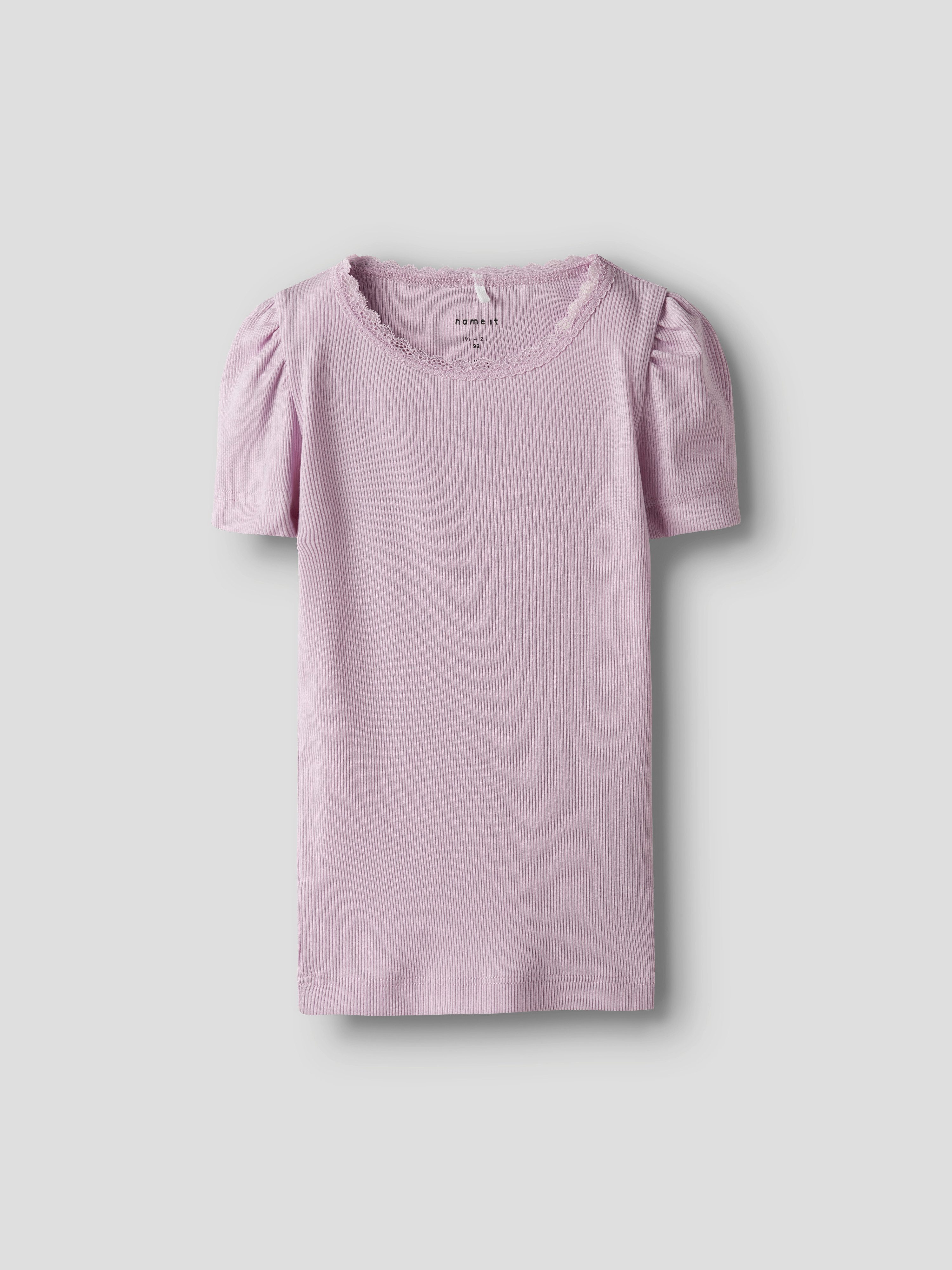 Name It Kurzarmshirt NMFKAB TOP NOOS Baumwollmischung, Spitze, Puffärmel