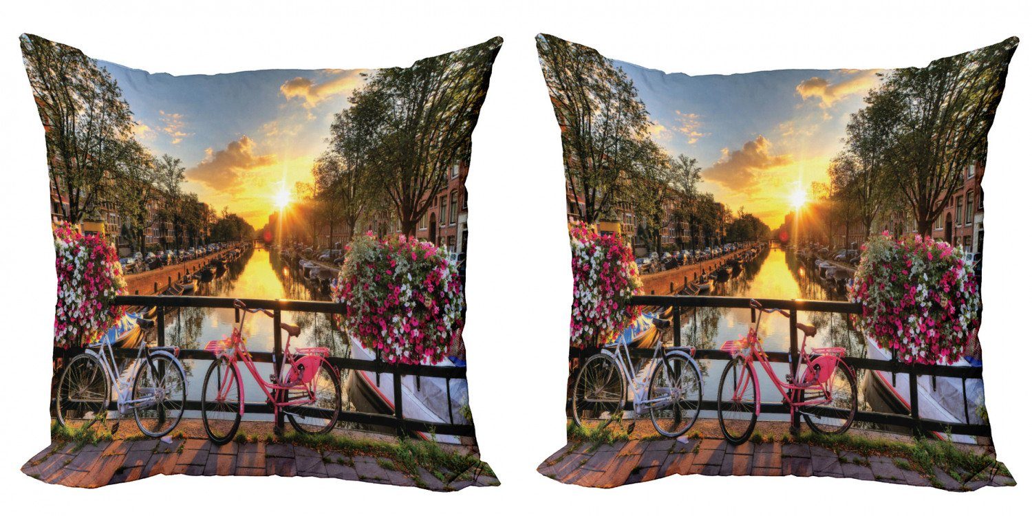 Kissenbezüge Modern Accent Doppelseitiger Digitaldruck, Abakuhaus (2 Stück), Amsterdam Sonnenaufgang über die Stadt