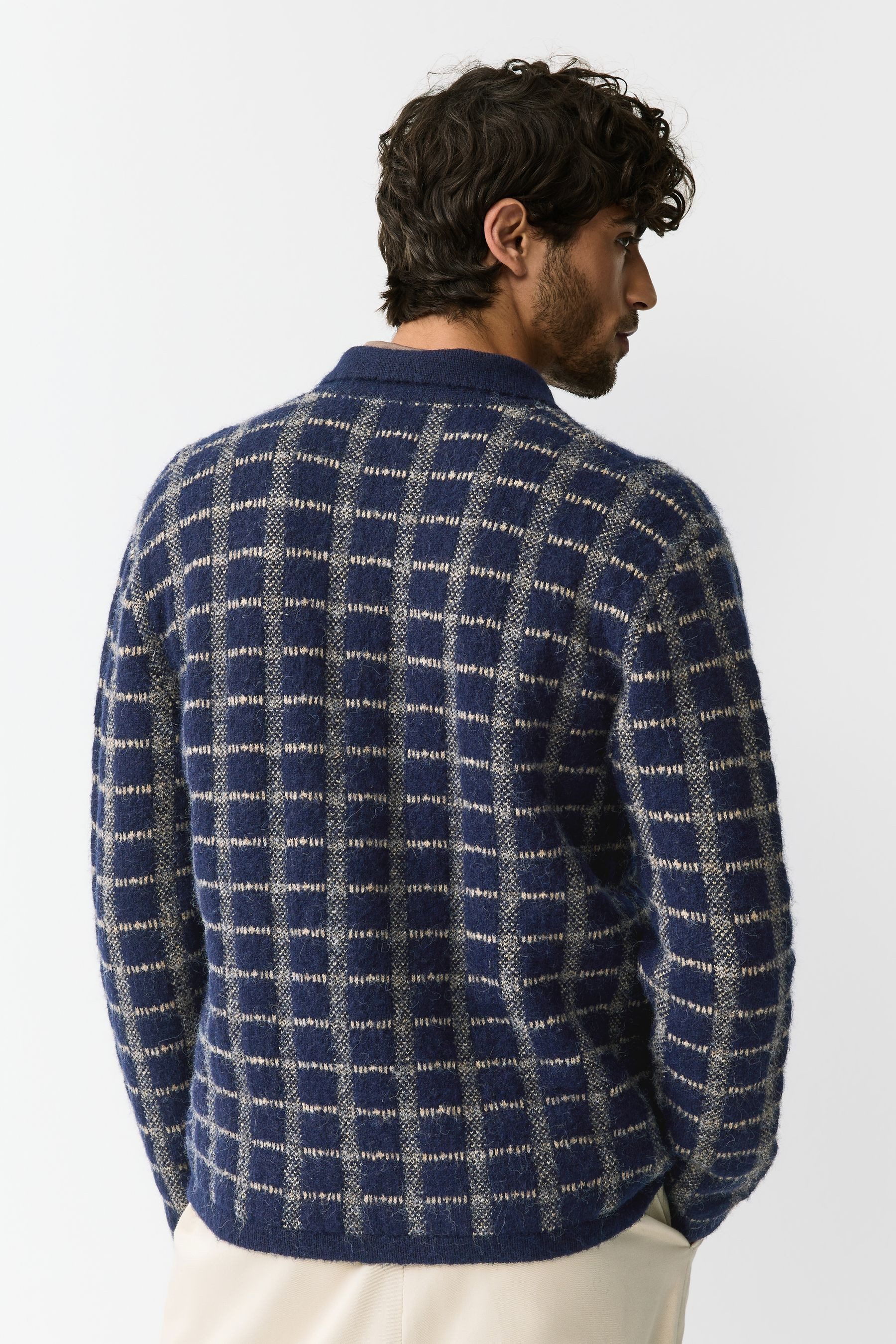 Next Strickjacke Regular Fit karierte Reißverschluss-Strickjacke (1-tlg)