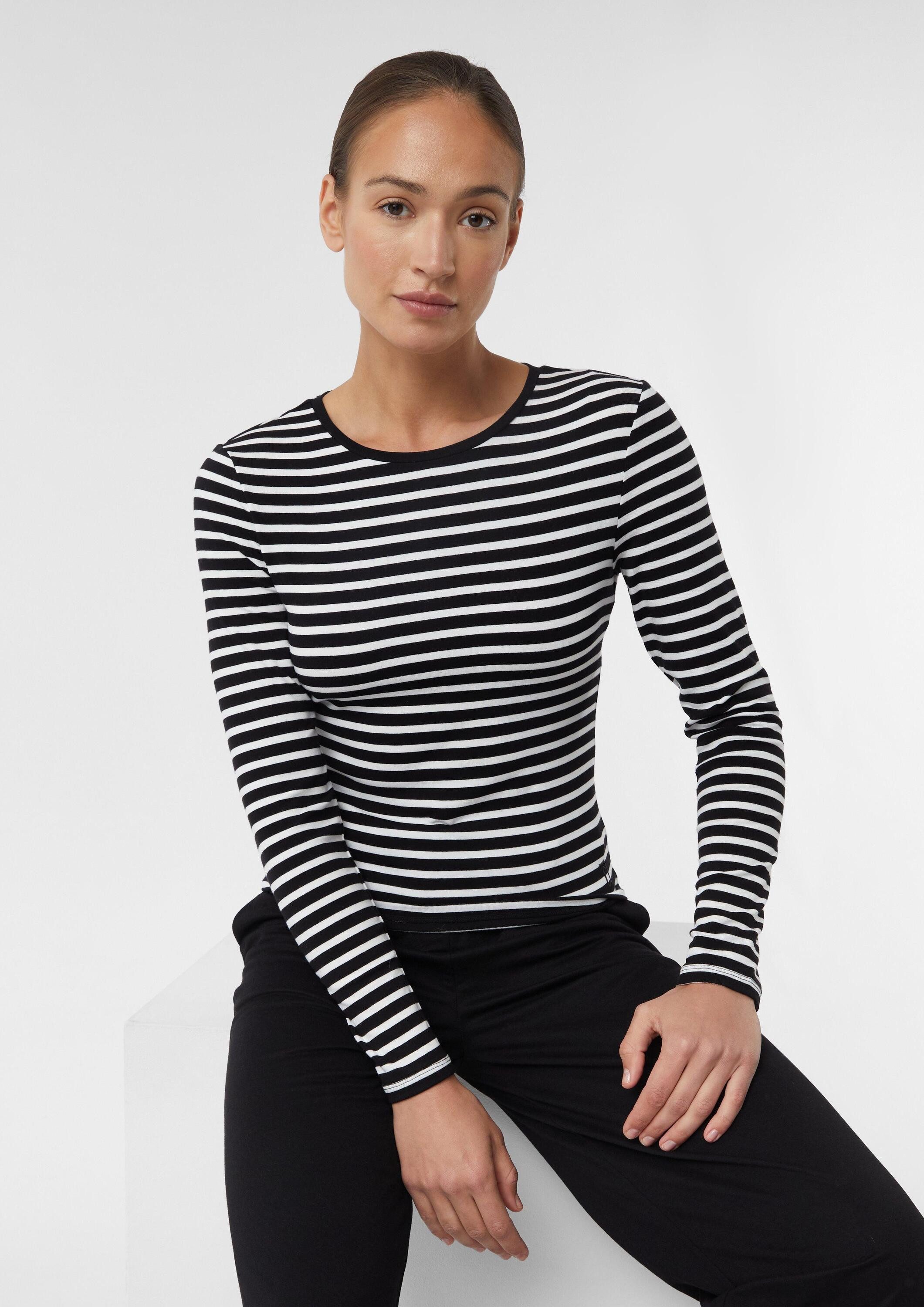 comma Langarmshirt T-Shirt Gestreiftes Longsleeve aus Baumwolle