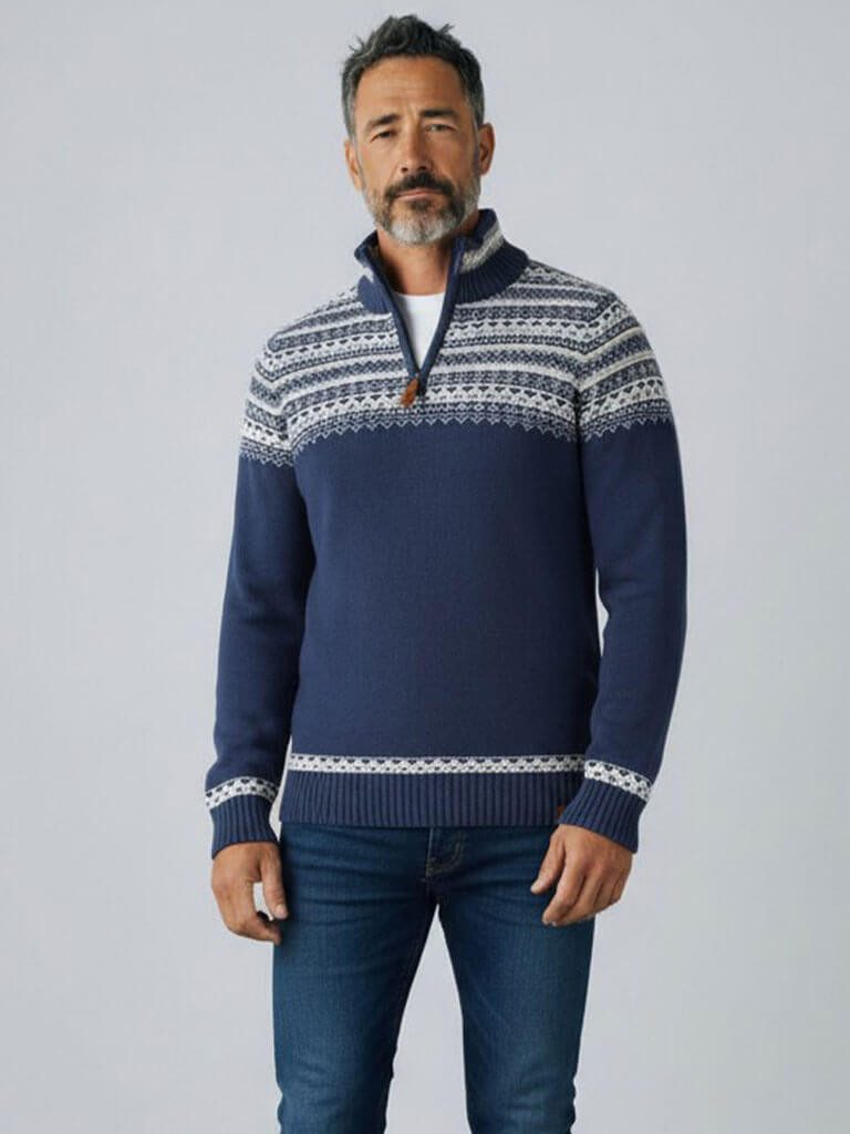 tomBrook Norwegerpullover Herren Troyer mit Norweger-Strick-Muster - Strickpullover Baumwolle