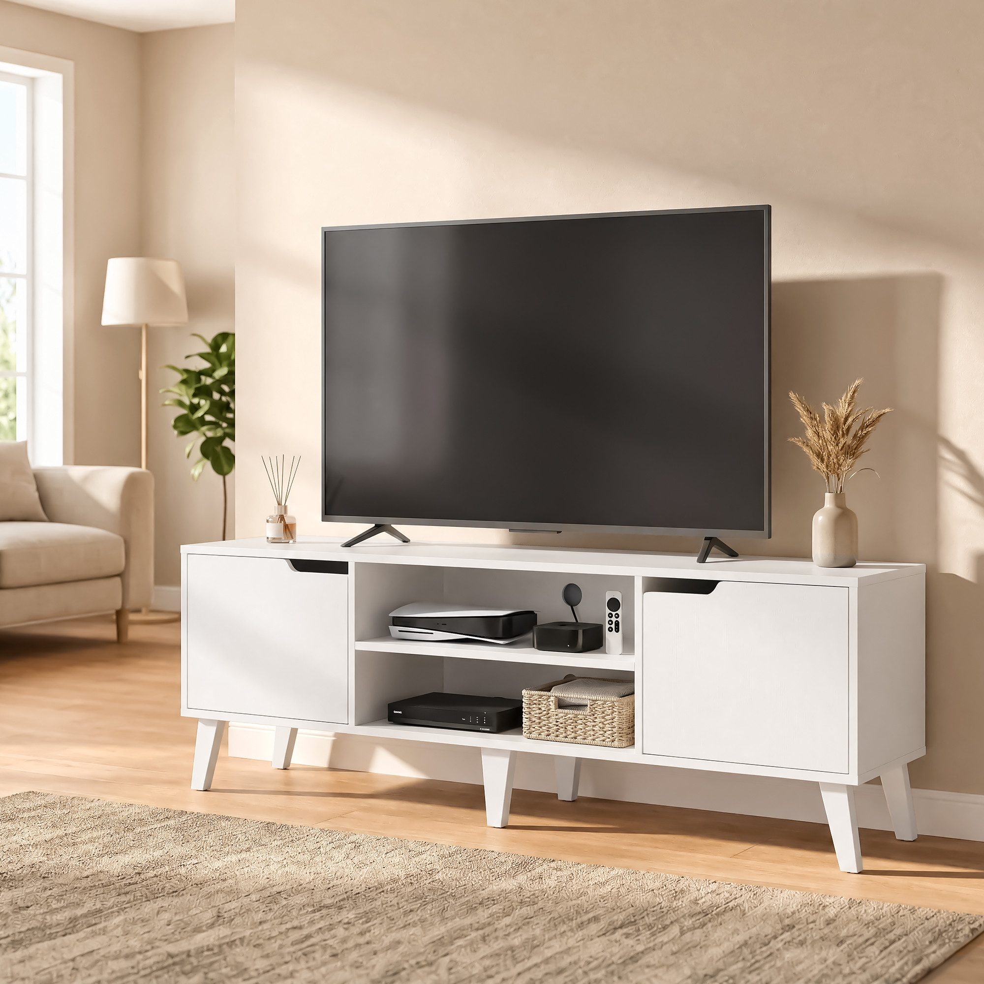 VASAGLE Lowboard, mit verstellbarer Ablage, 147cm lang, für Fernseher bis zu 65 Zoll