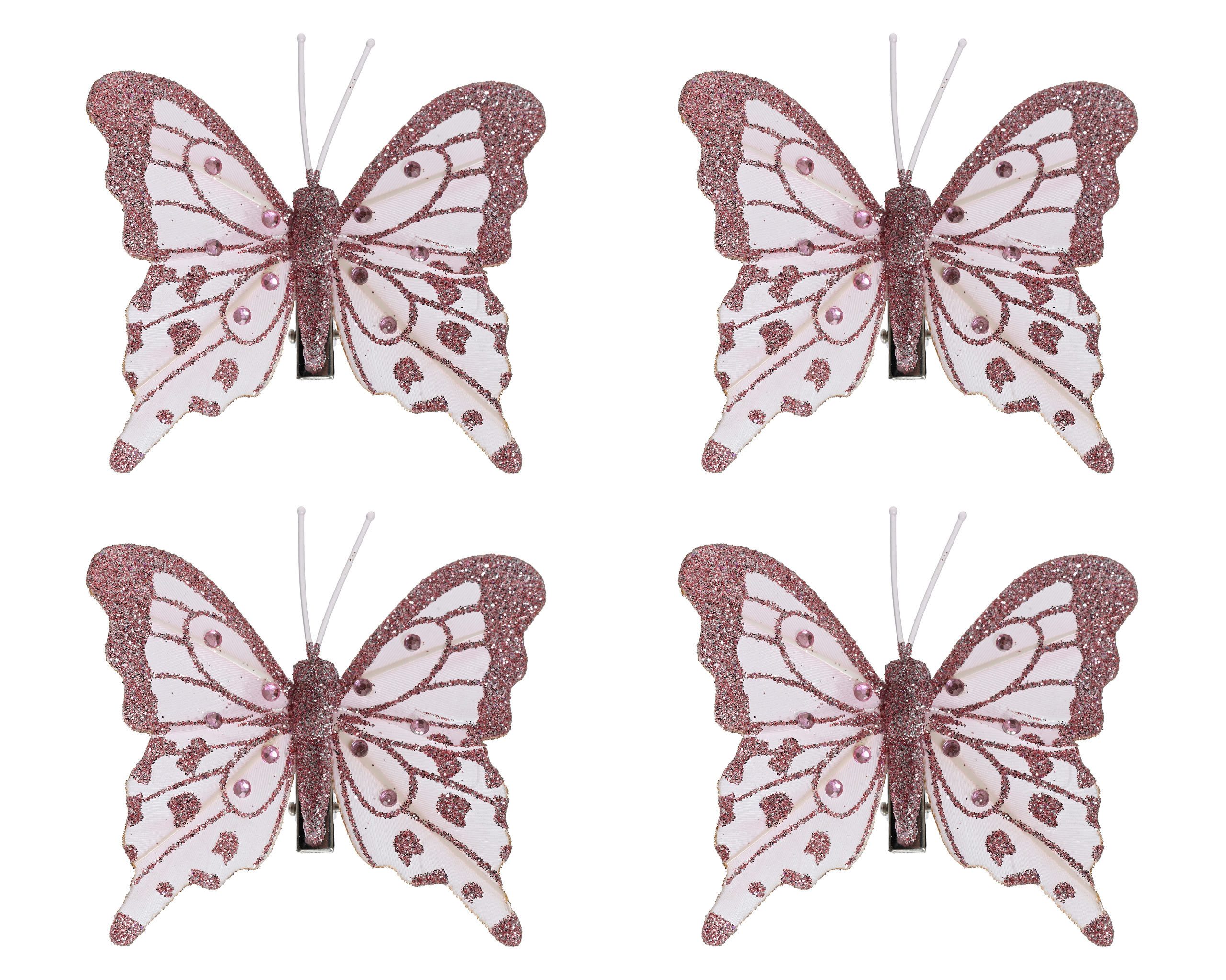 Kaemingk Christbaumschmuck, Schmetterling mit Clip 8cm 4er Set Rosa