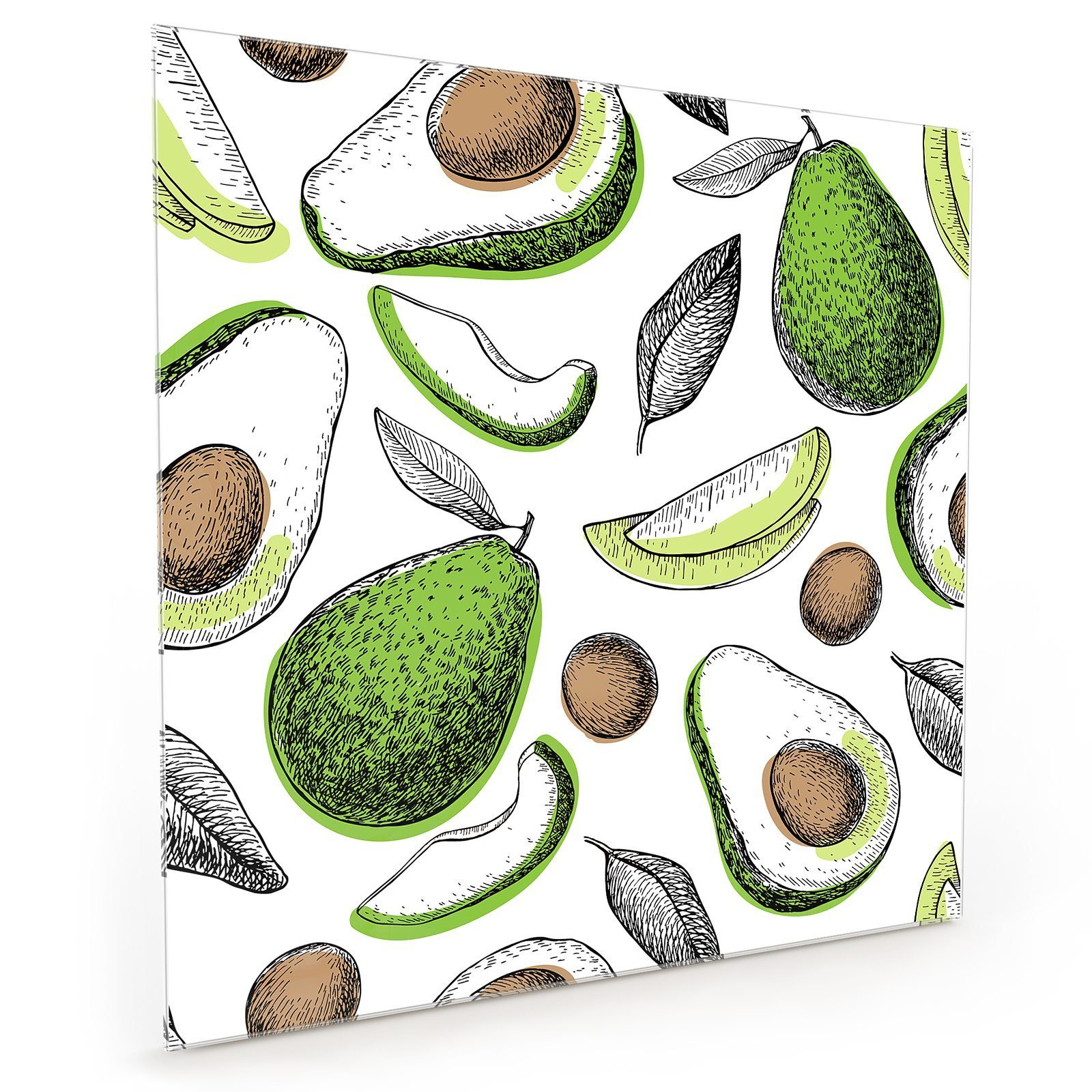 Primedeco Küchenrückwand Küchenrückwand Spritzschutz Glas mit Motiv Muster aus Avocado