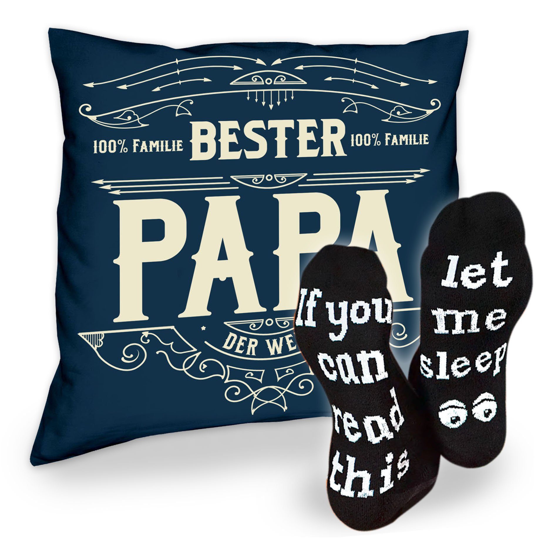 Soreso® Dekokissen Kissen Bester Papa & Sprüche Socken Sleep, Geschenkidee Weihnachtsgeschenk navy-blau