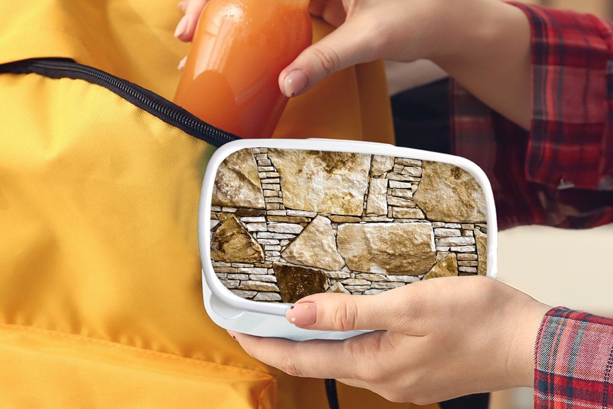 Mädchen für und weiß Jungs Lunchbox - Steine, (2-tlg), Kinder Kunststoff, Brotbox Brotdose, MuchoWow und Erwachsene, für Mauer Felsbrocken -