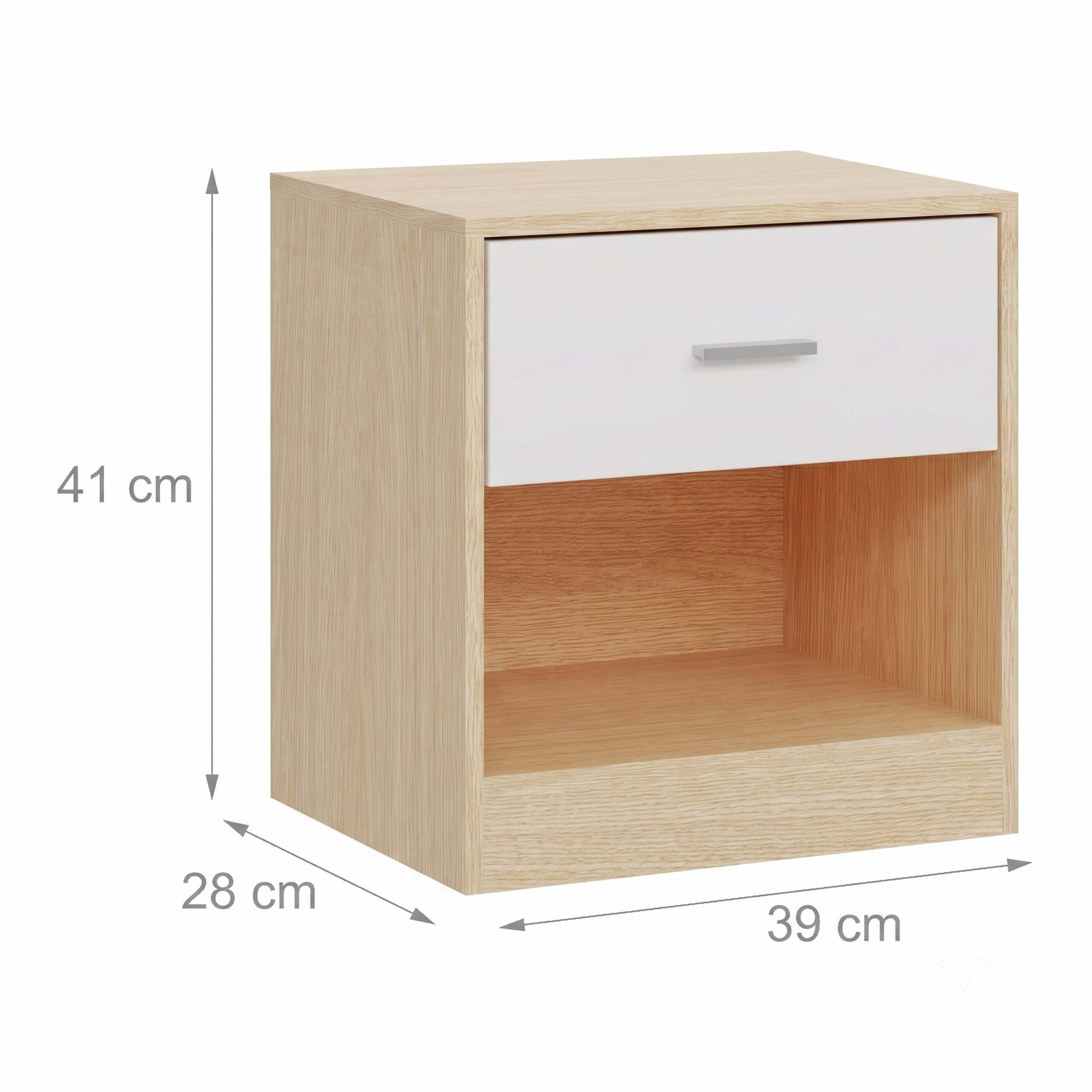 relaxdays Nachtschrank Nachttisch mit Schublade (2-St) Holzoptik-Weiß, 2er-Pack – Bild 4 von 5