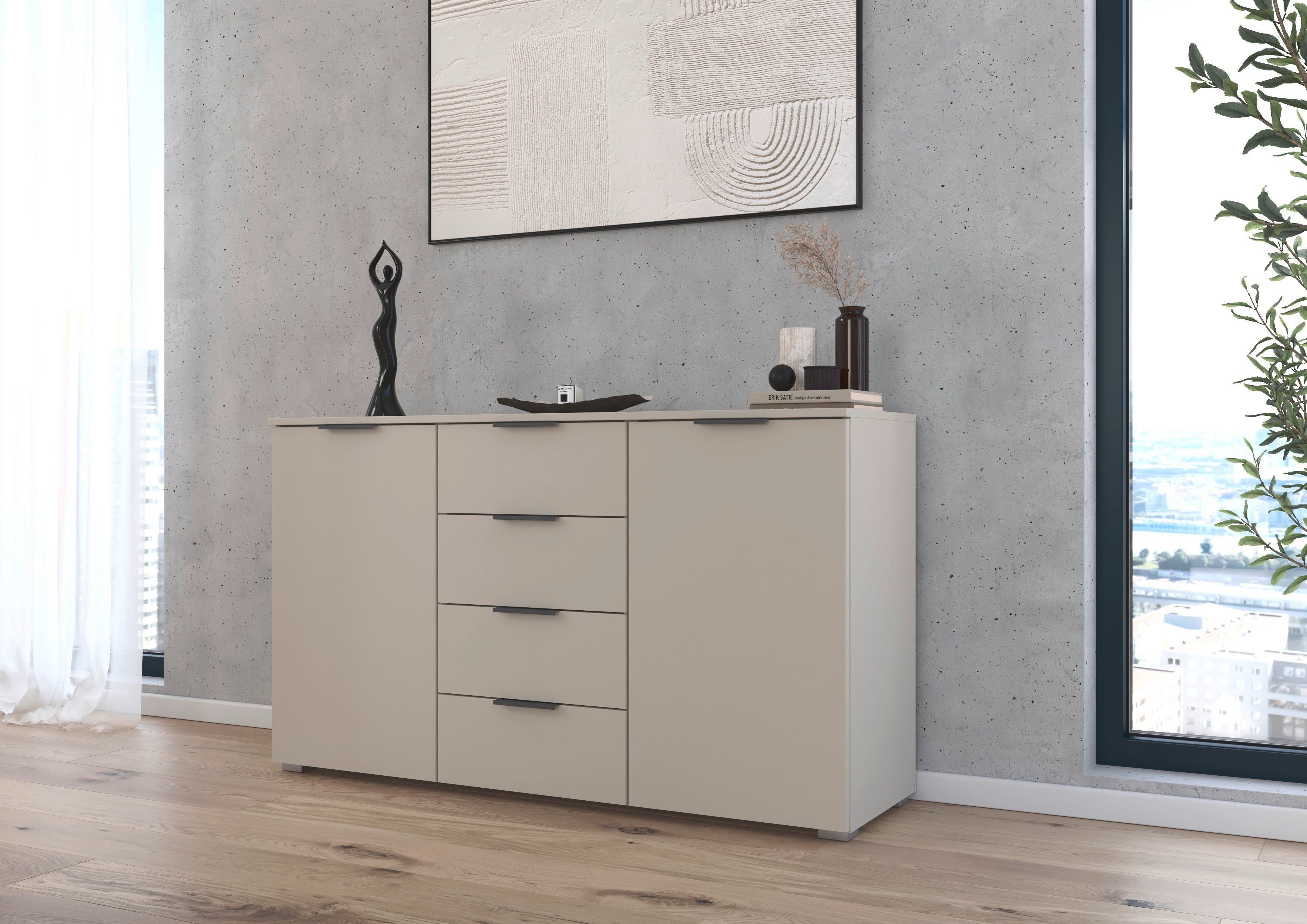 OTTO home Kombikommode Sideboard Schubladenkommode AGORDO mit Dekor- oder Hochglanzfront (in zwei Griff-Farben, Breite 120 cm), vier große Schubladen, mit insgesamt 4 Einlegeböden MADE IN GERMANY