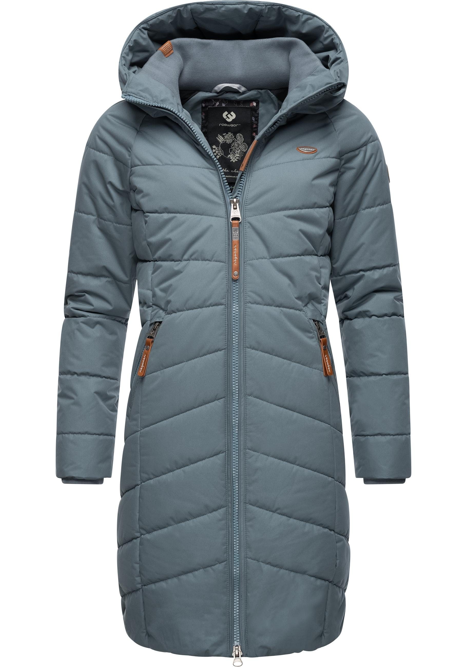 Coat grau stylischer, Dizzie Ragwear Kapuze gefütterter mit Winterparka Steppmantel gesteppter