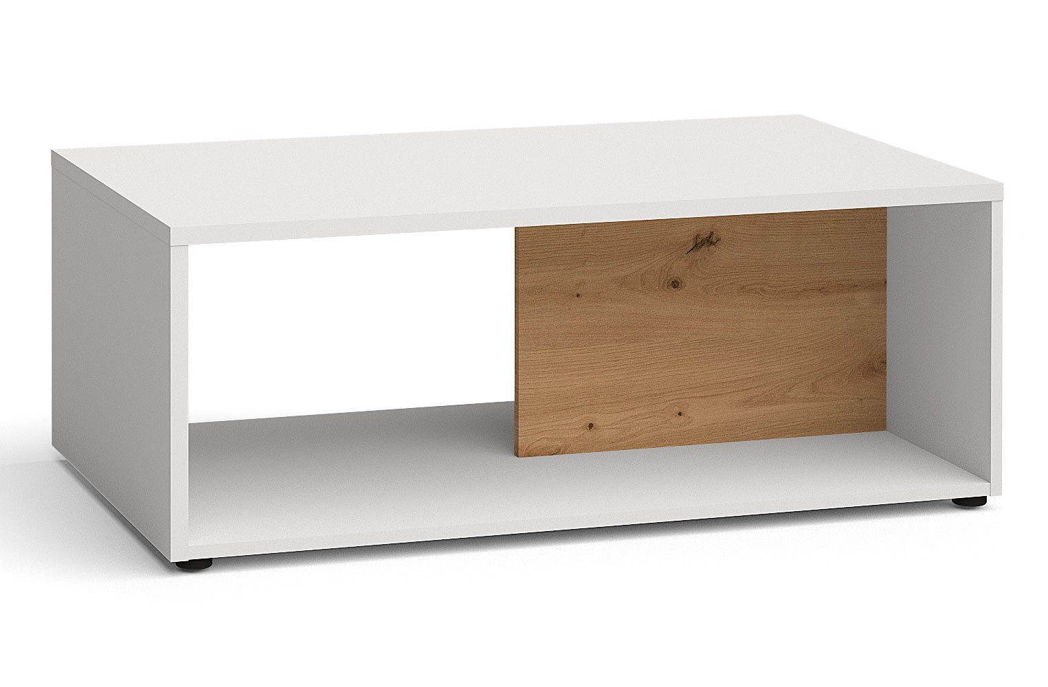 Feldmann-Wohnen Couchtisch Oviedo (offene Ablagefläche, 1-St., moderne Optik, holzfarbene Akzente), 110x60x41cm weiß matt / Artisan Eiche