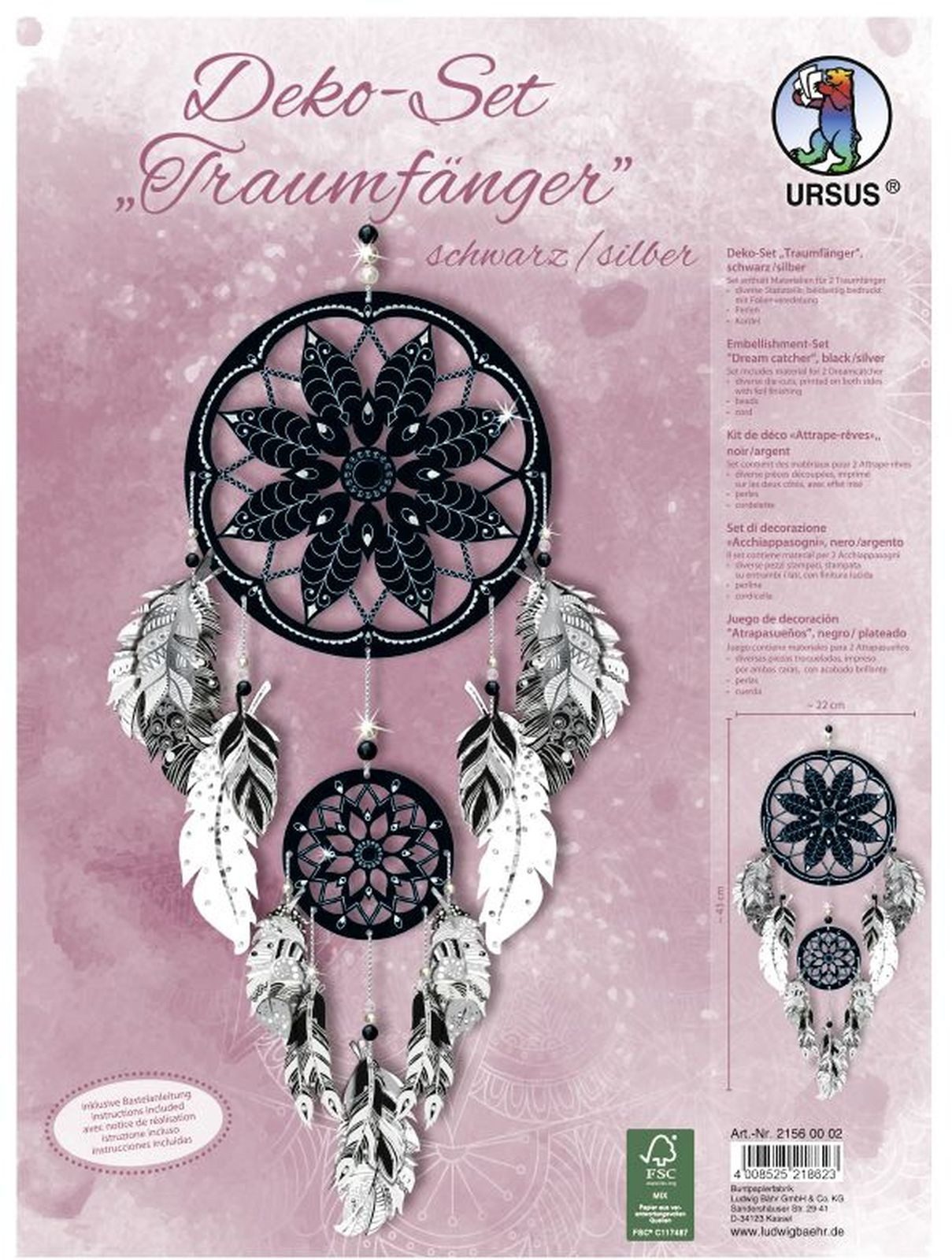 Ursus - Ludwig Bähr Papierdekoration Deko-Set Traumfänger schwarz/silber