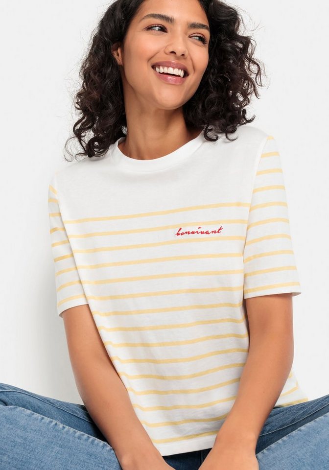 LASCANA T-Shirt mit Streifen, Kurzarmshirt aus Baumwolle, schlanke Optik,  Basic