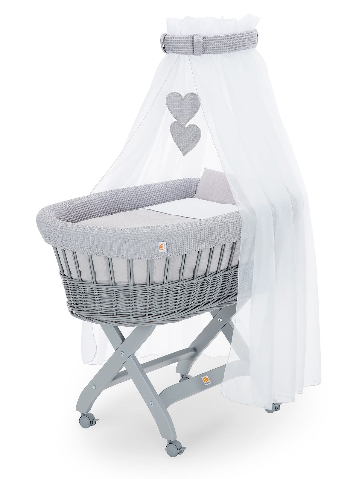 FabiMax Stubenwagen grau lackiert, Komplettset, Musselin & Waffelpiqué, Ink günstig online kaufen